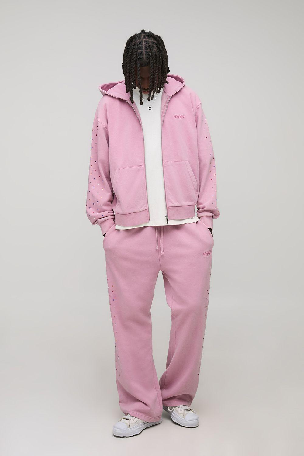 Oversized Boxy Man Rhinestone Wash Zip Flare Hooded Tracksuit by BOOHOOMAN Oversized Boxy Man Rhinestone Wash Zip Flare Hooded Tracksuit by BOOHOOMAN