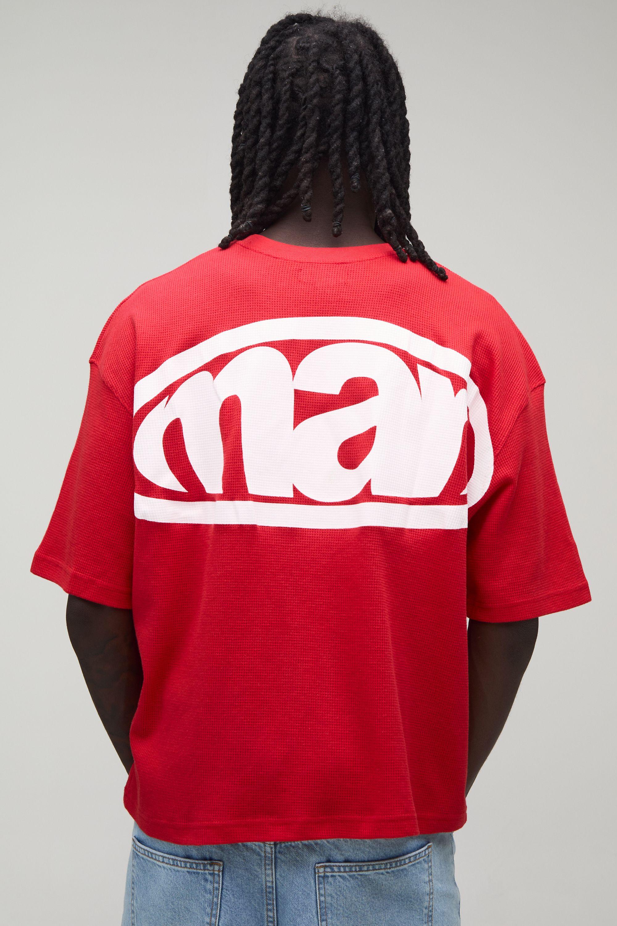 Oversized Boxy Man Sport Print Waffle T-Shirt by BOOHOOMAN