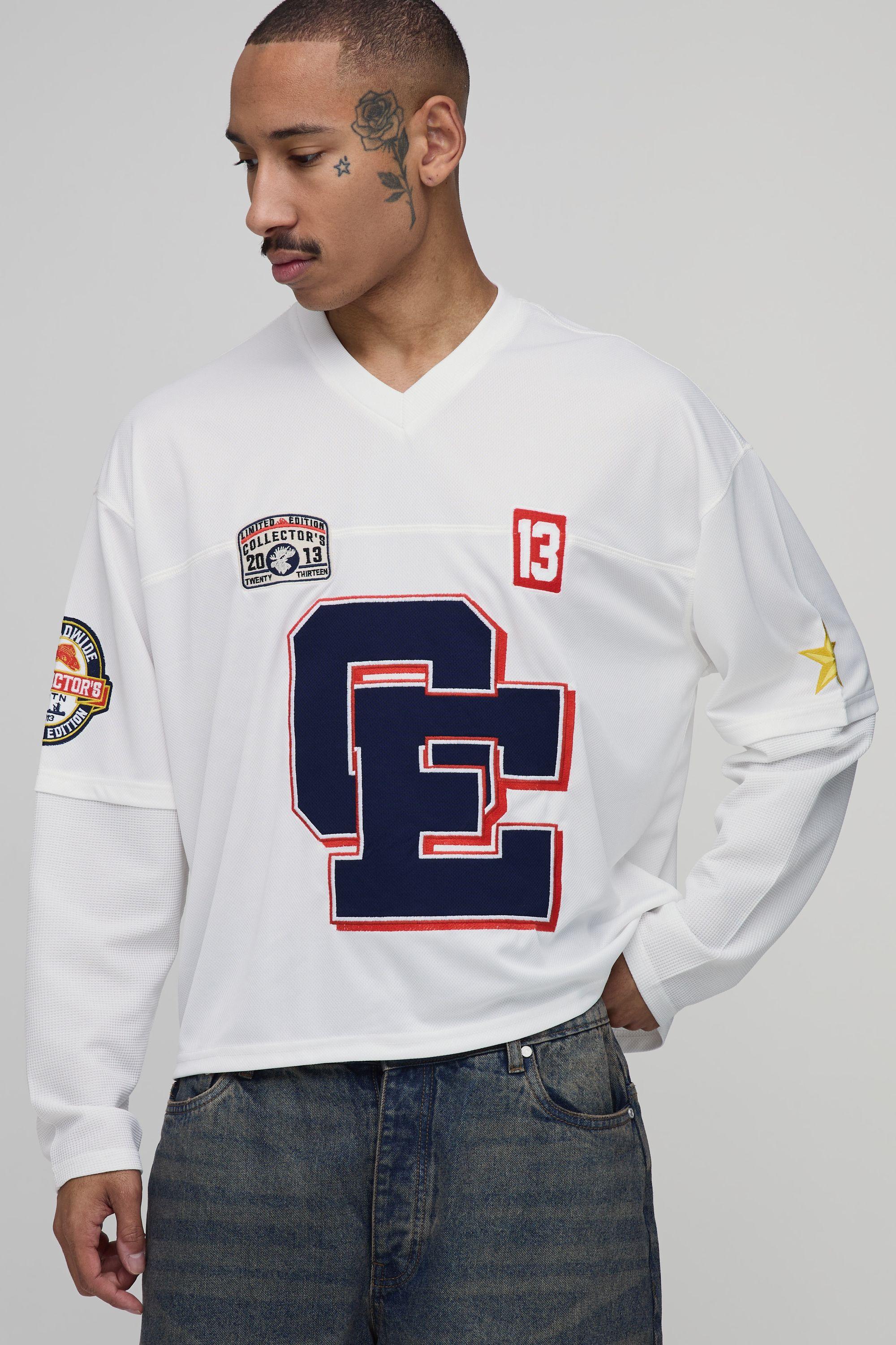 Oversized Boxy Mesh Faux Layer Applique Hockey Top by BOOHOOMAN