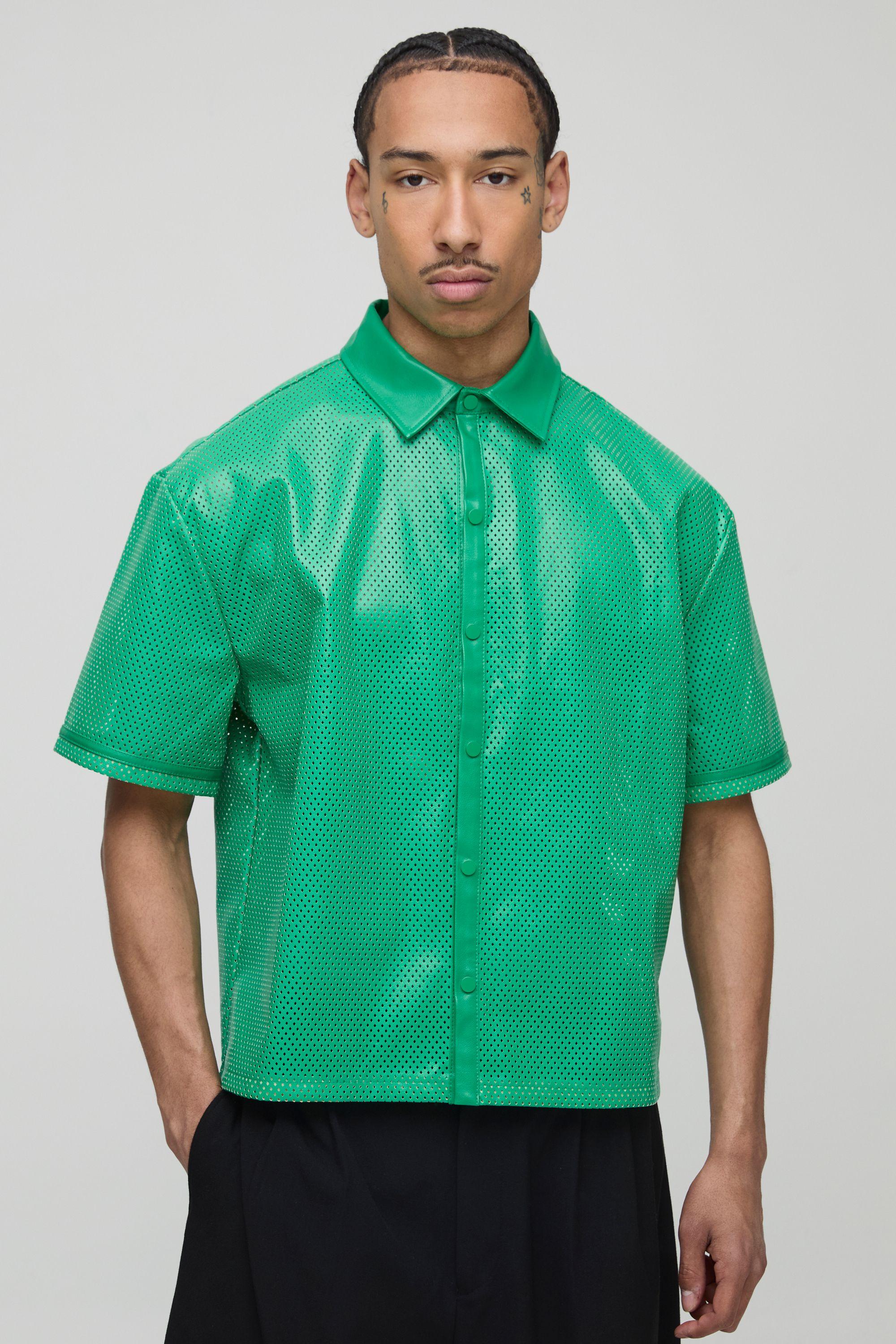 Oversized Boxy Mesh PU Short Sleeve Shirt by BOOHOOMAN