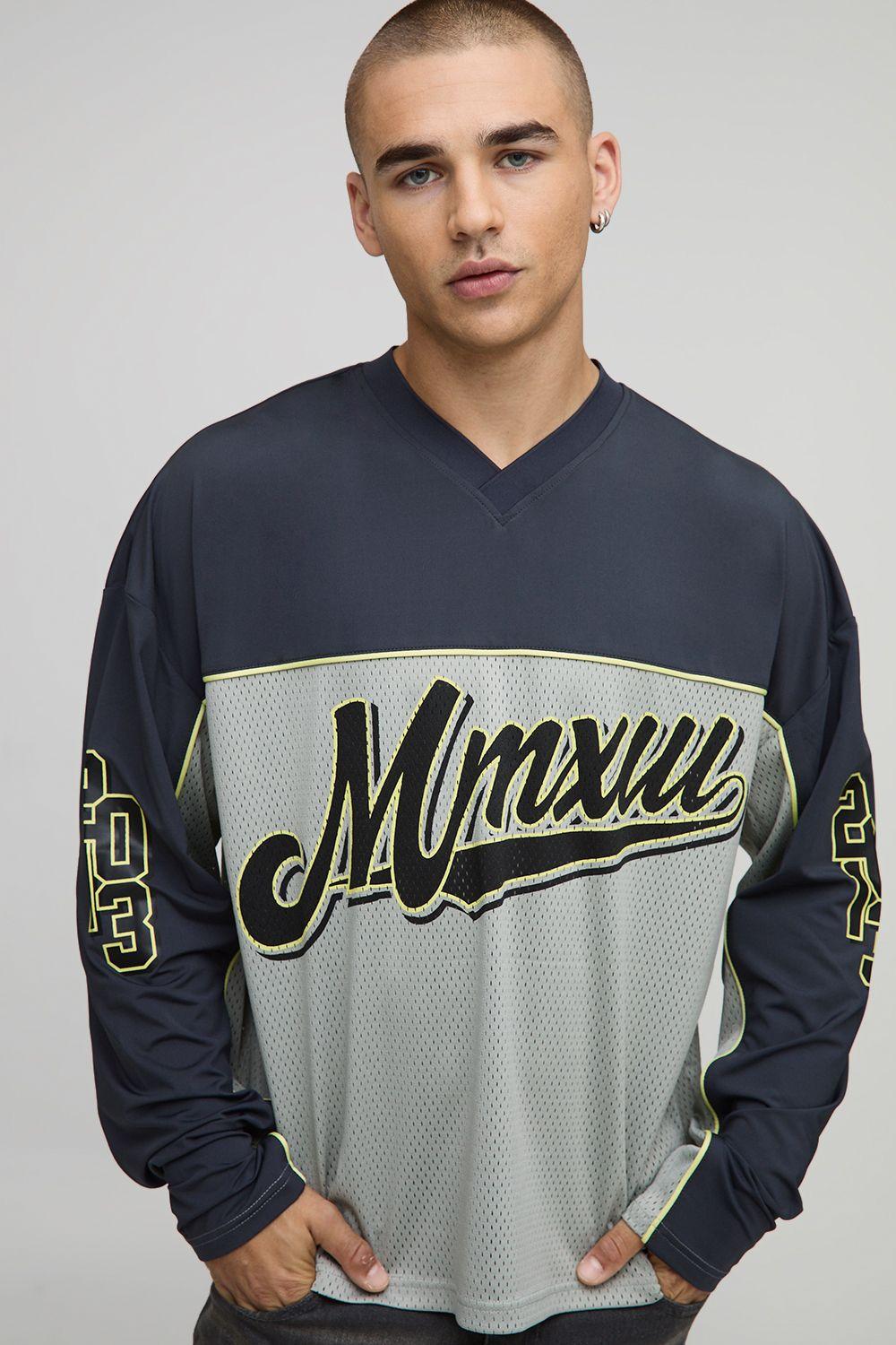 Oversized Boxy Mesh Varsity Long Sleeve Hockey Top by BOOHOOMAN