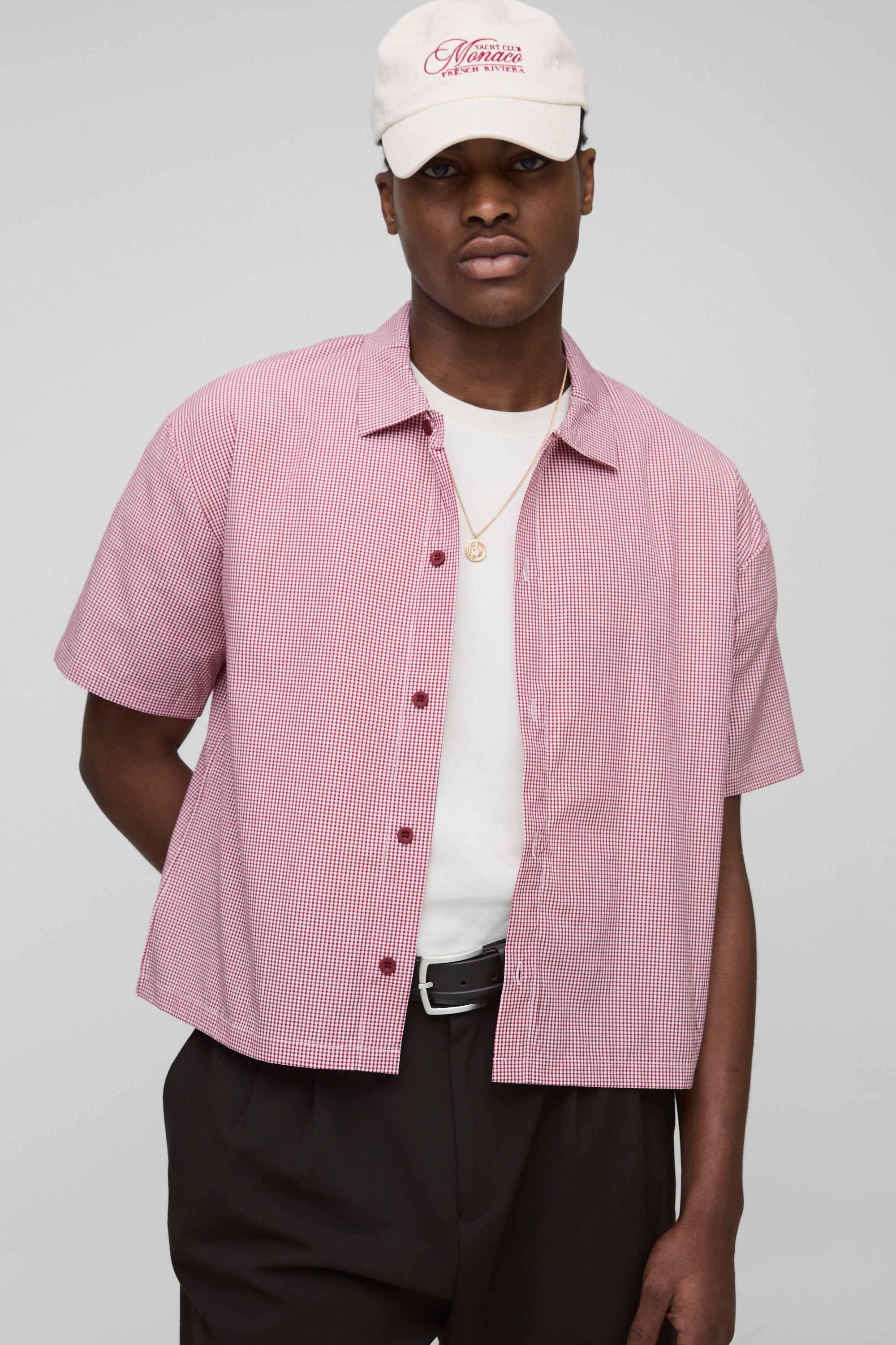 Oversized Boxy Micro Check Collared Shirt by BOOHOOMAN