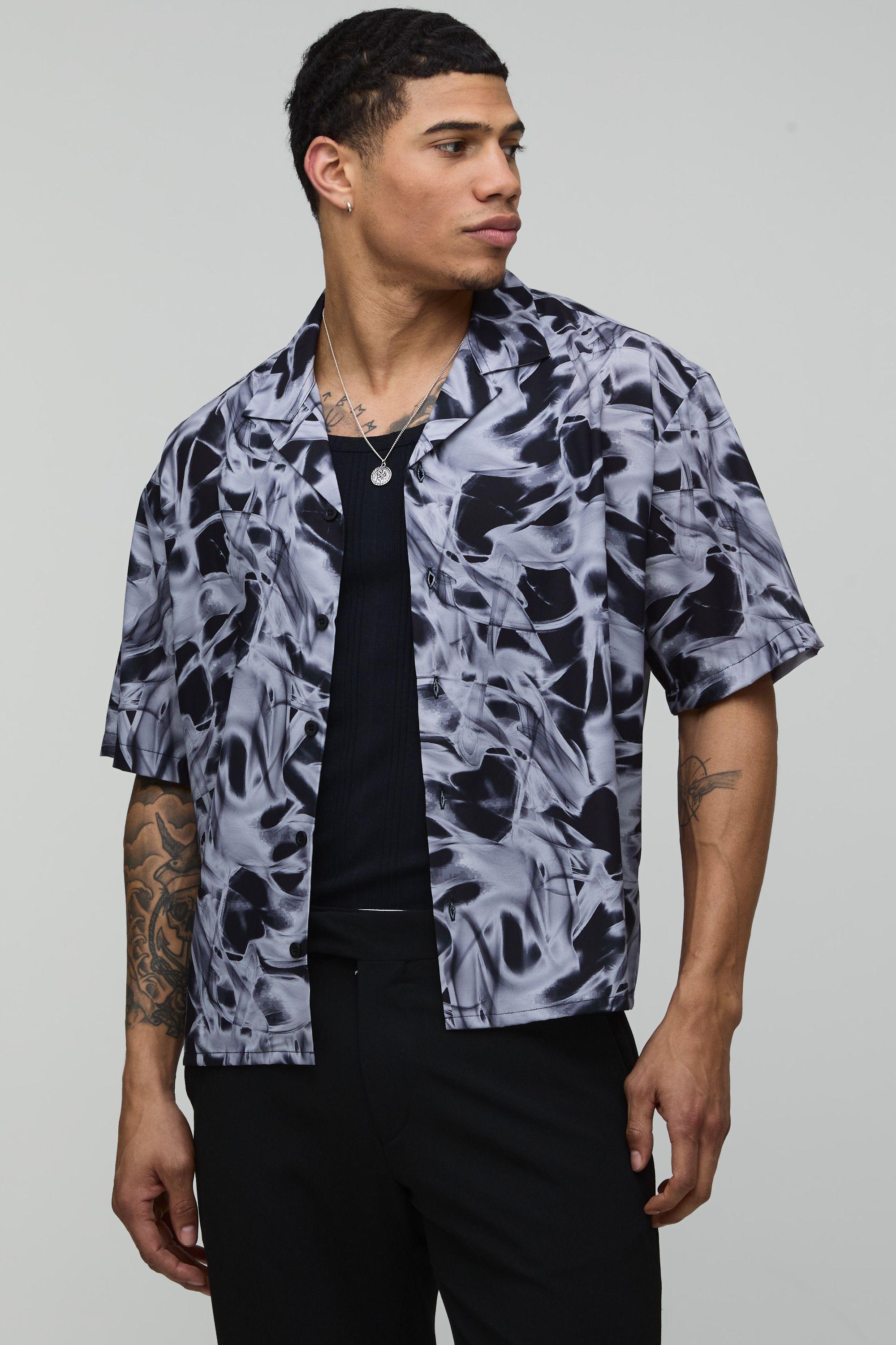 Oversized Boxy Mono Abstract Print Shirt by BOOHOOMAN