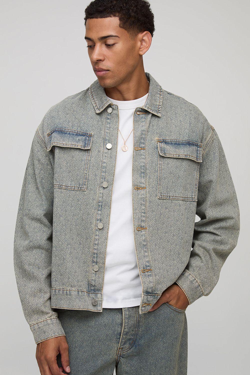 Oversized Boxy Monogram Washed Denim Jacket by BOOHOOMAN