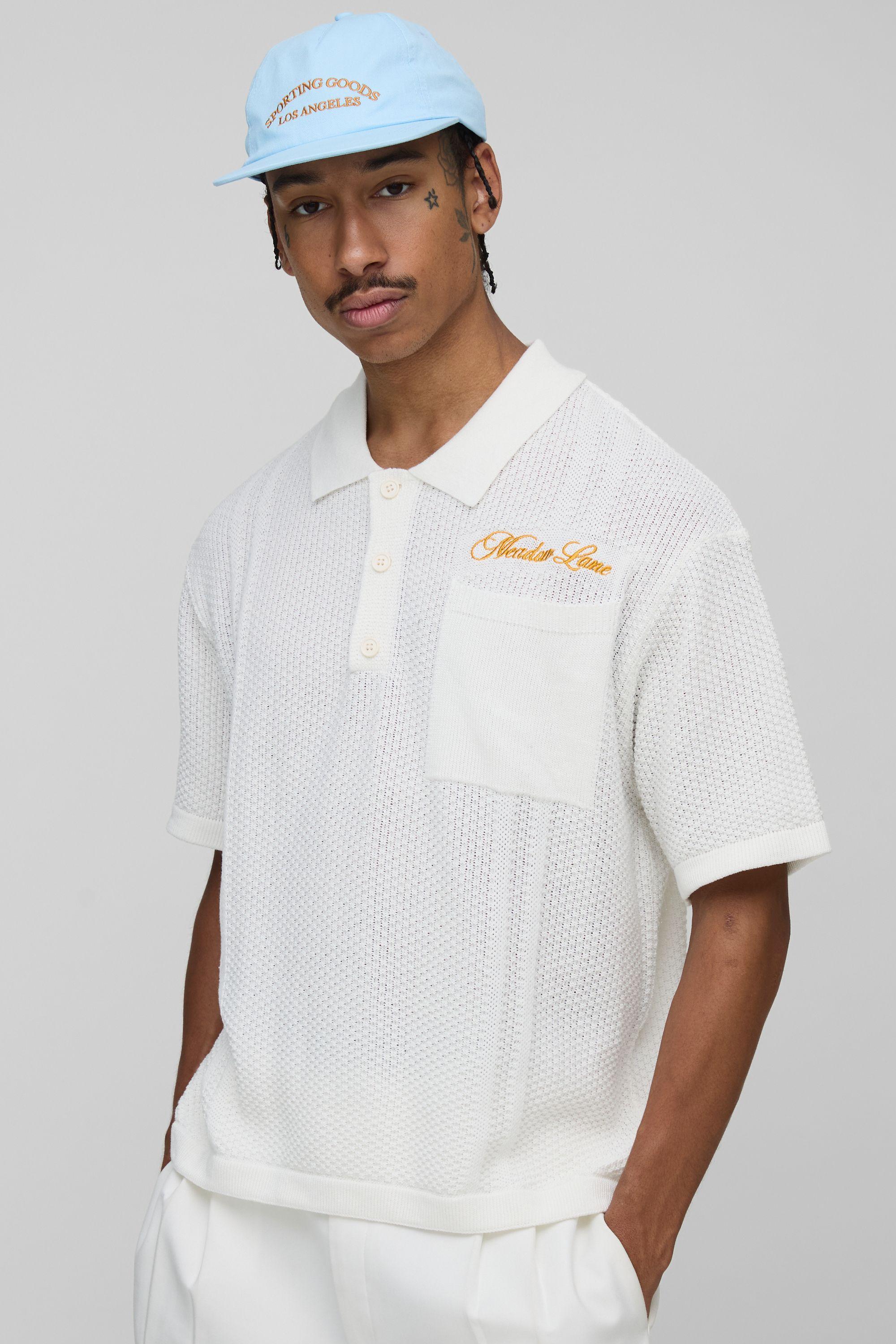 Oversized Boxy Moss Stitch Embroidered Knitted Polo by BOOHOOMAN