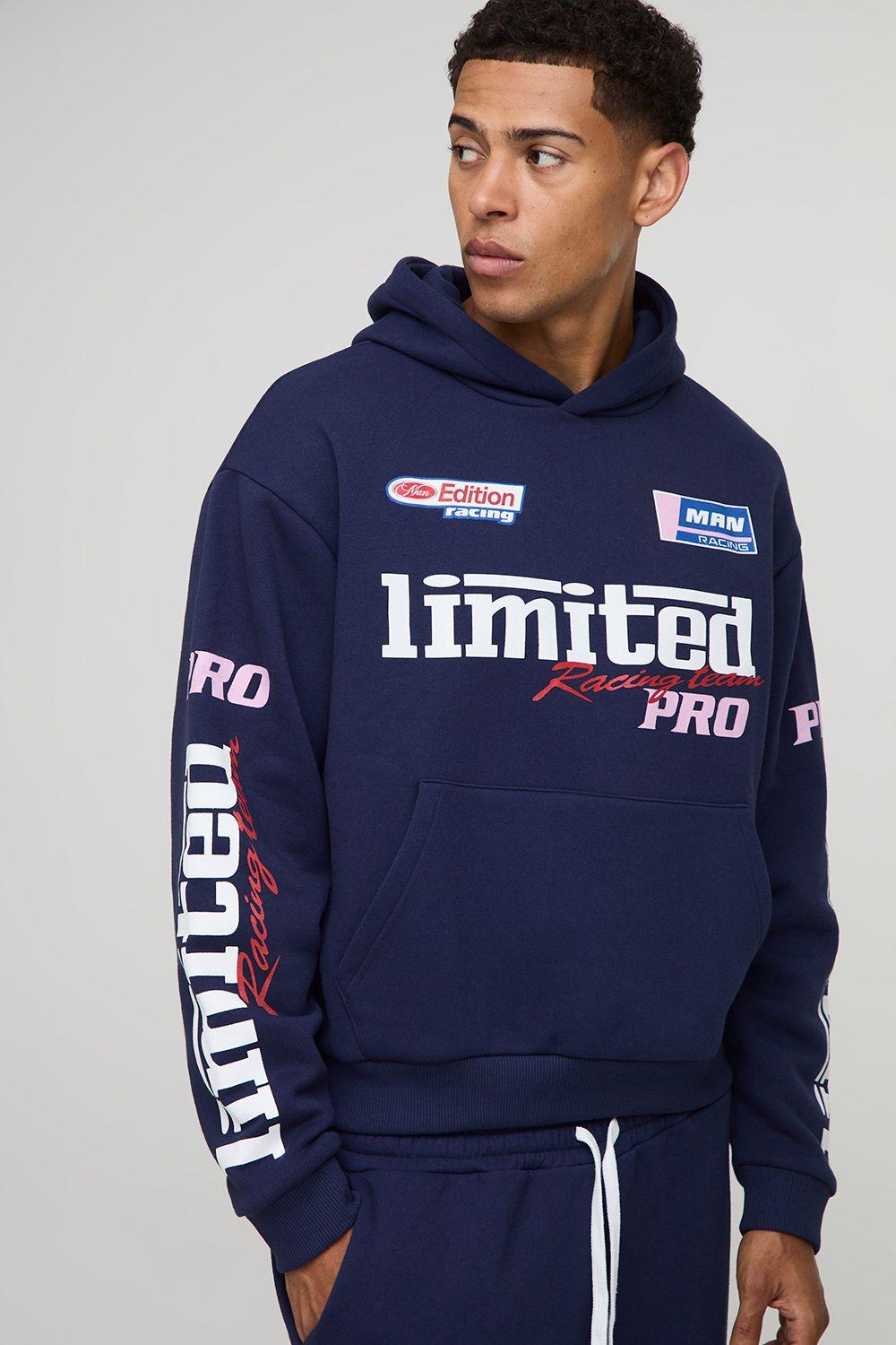Oversized Boxy Moto Graphic Hoodie by BOOHOOMAN
