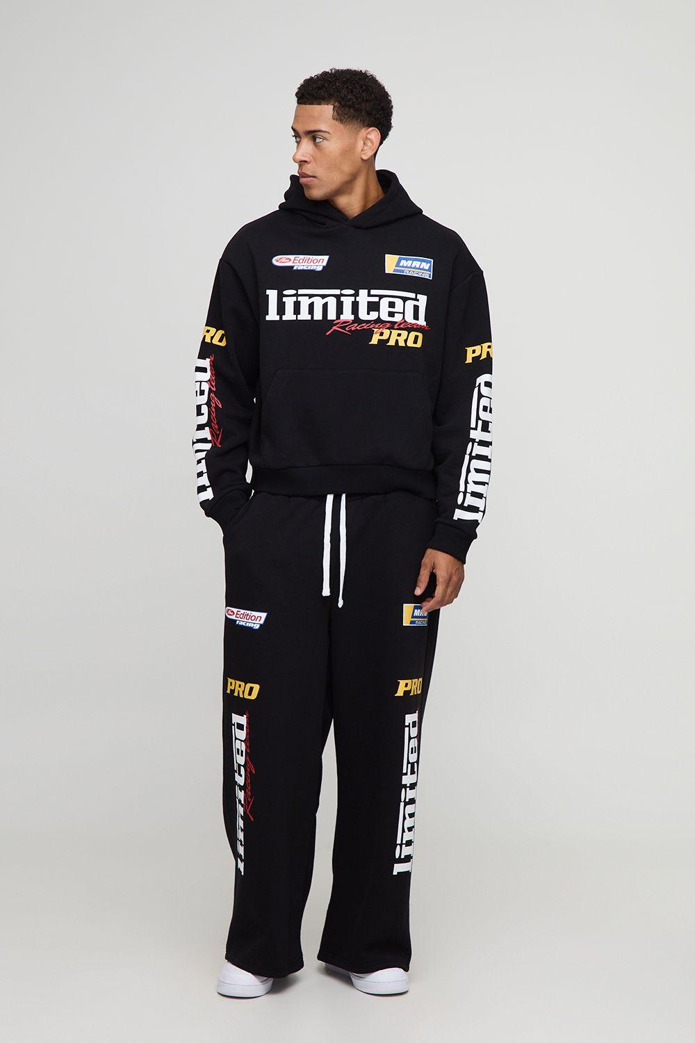 Oversized Boxy Moto Hoodie And Extreme Wide Leg Jogger Tracksuit by BOOHOOMAN