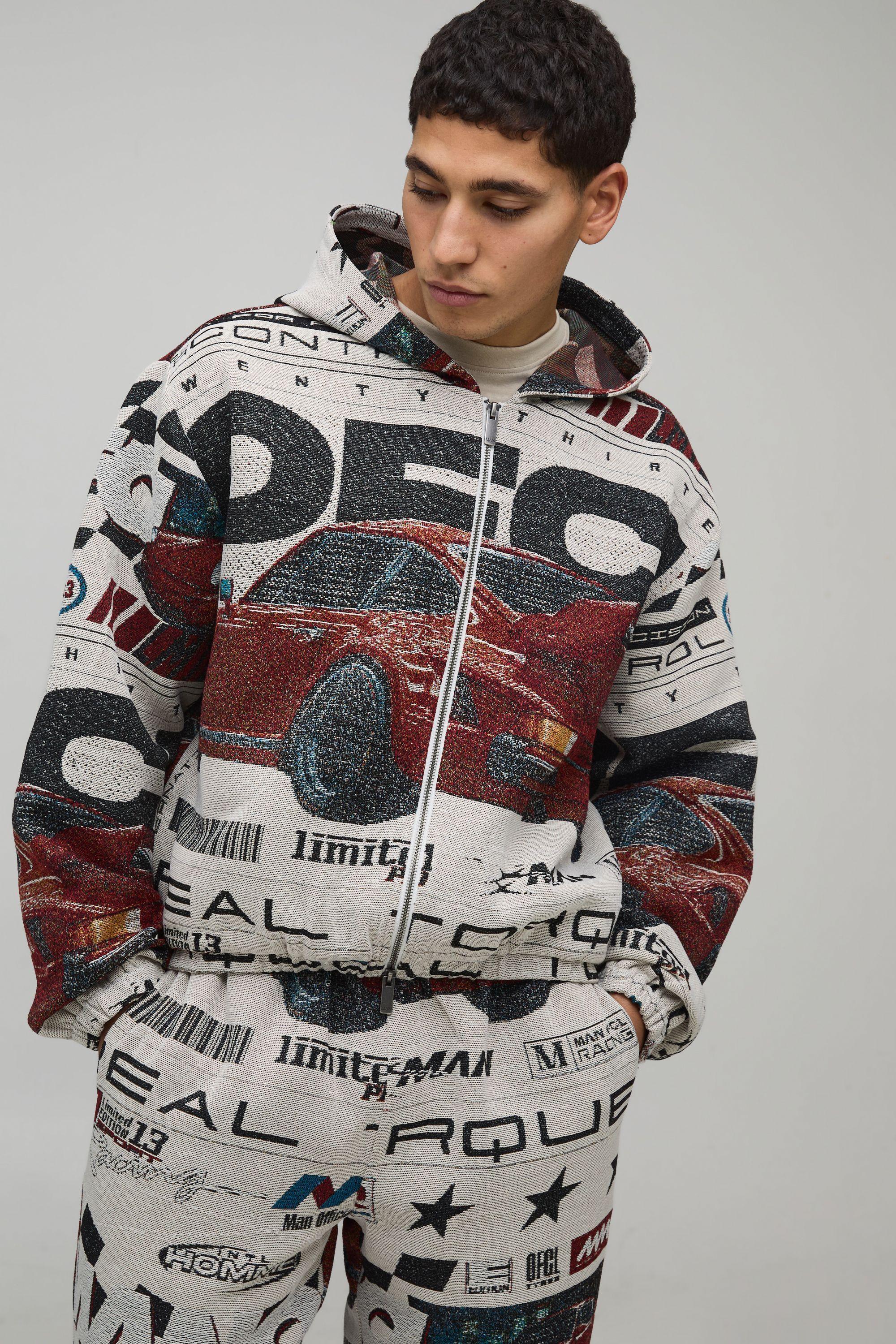 Oversized Boxy Moto Tapestry Hoodie by BOOHOOMAN