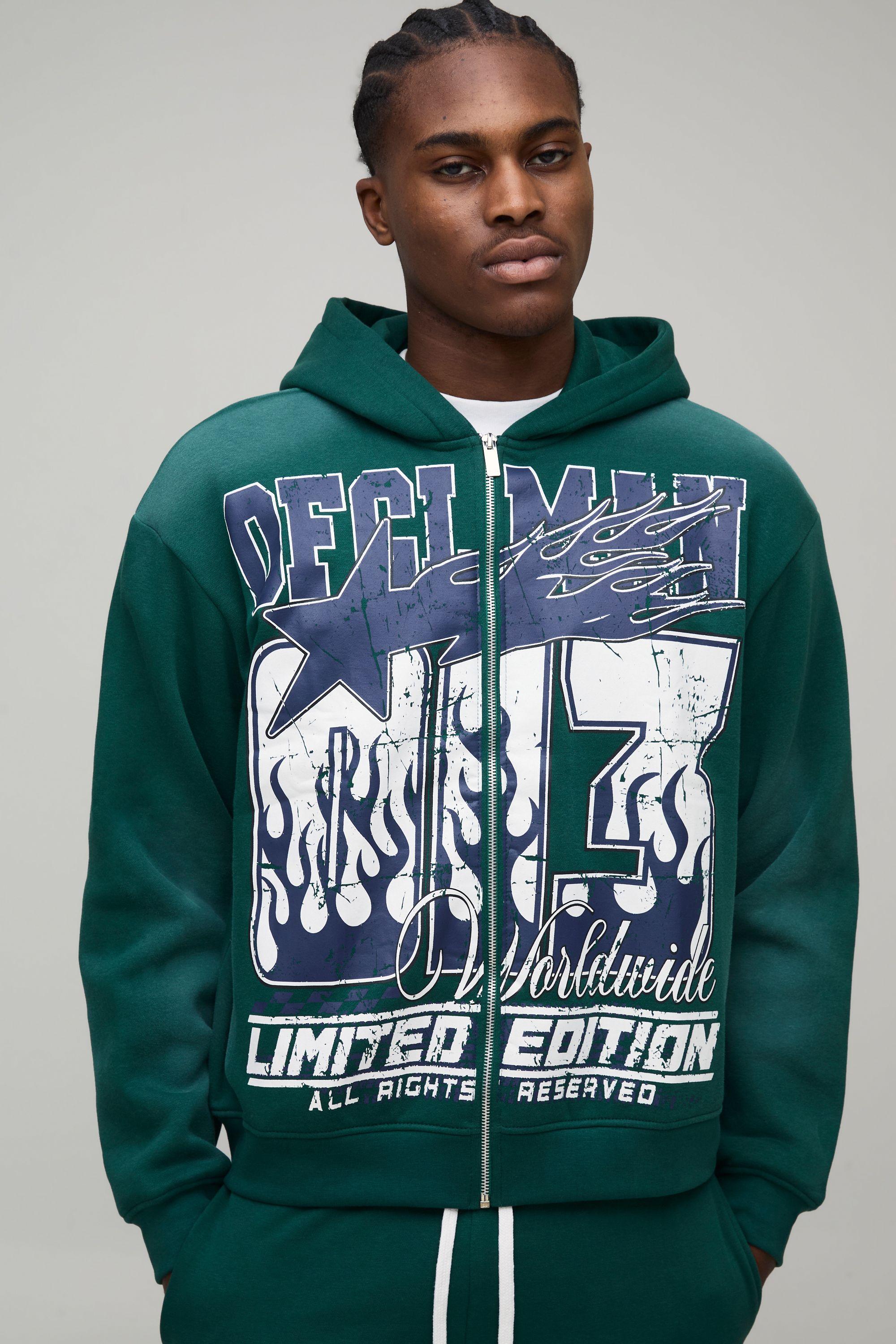 Oversized Boxy OFCL MAN Spray Wash Zip Through Hoodie by BOOHOOMAN