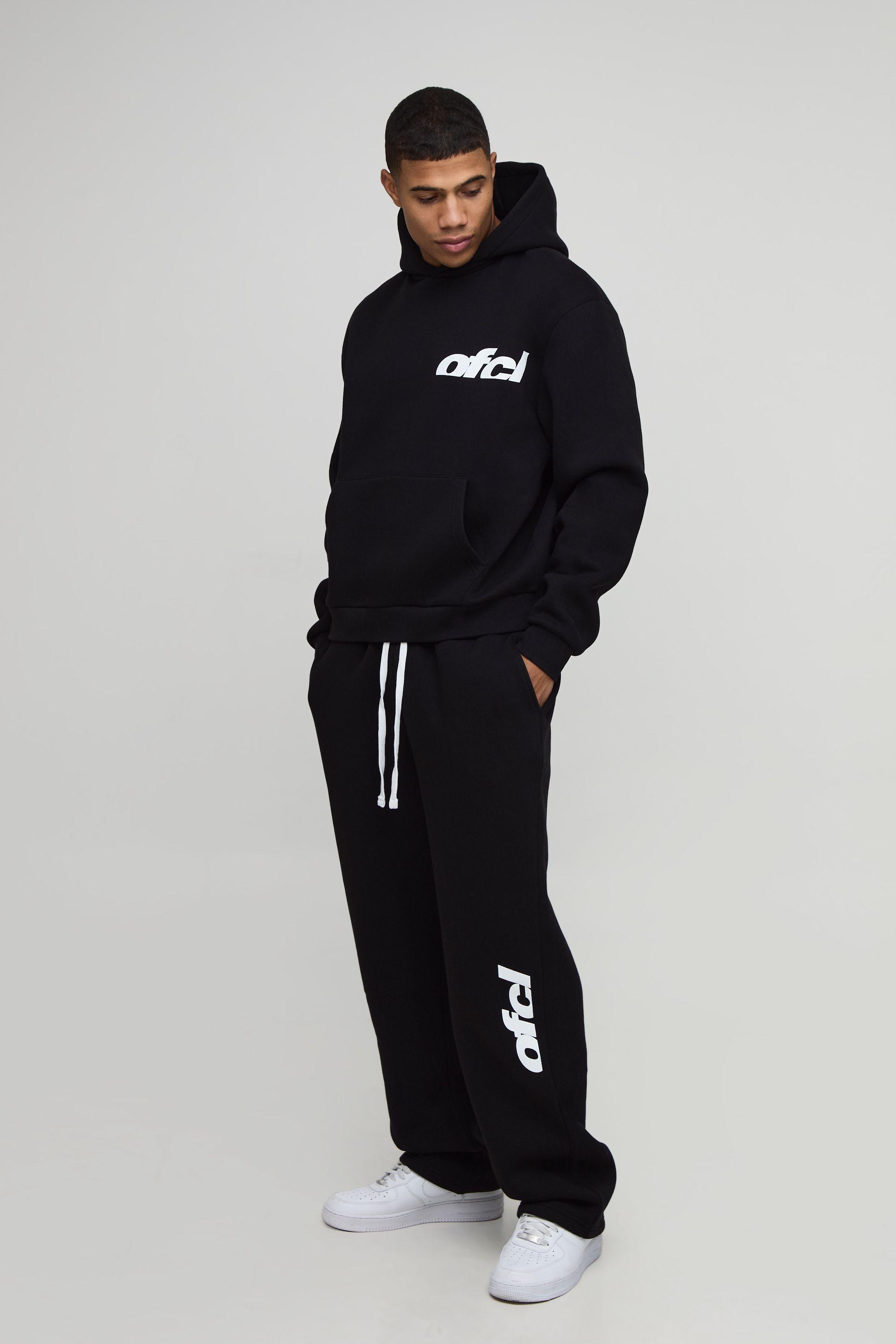 Oversized Boxy OFCL Print Hoodie & Baggy Fit Extended Drawcord Jogger Tracksuit by BOOHOOMAN