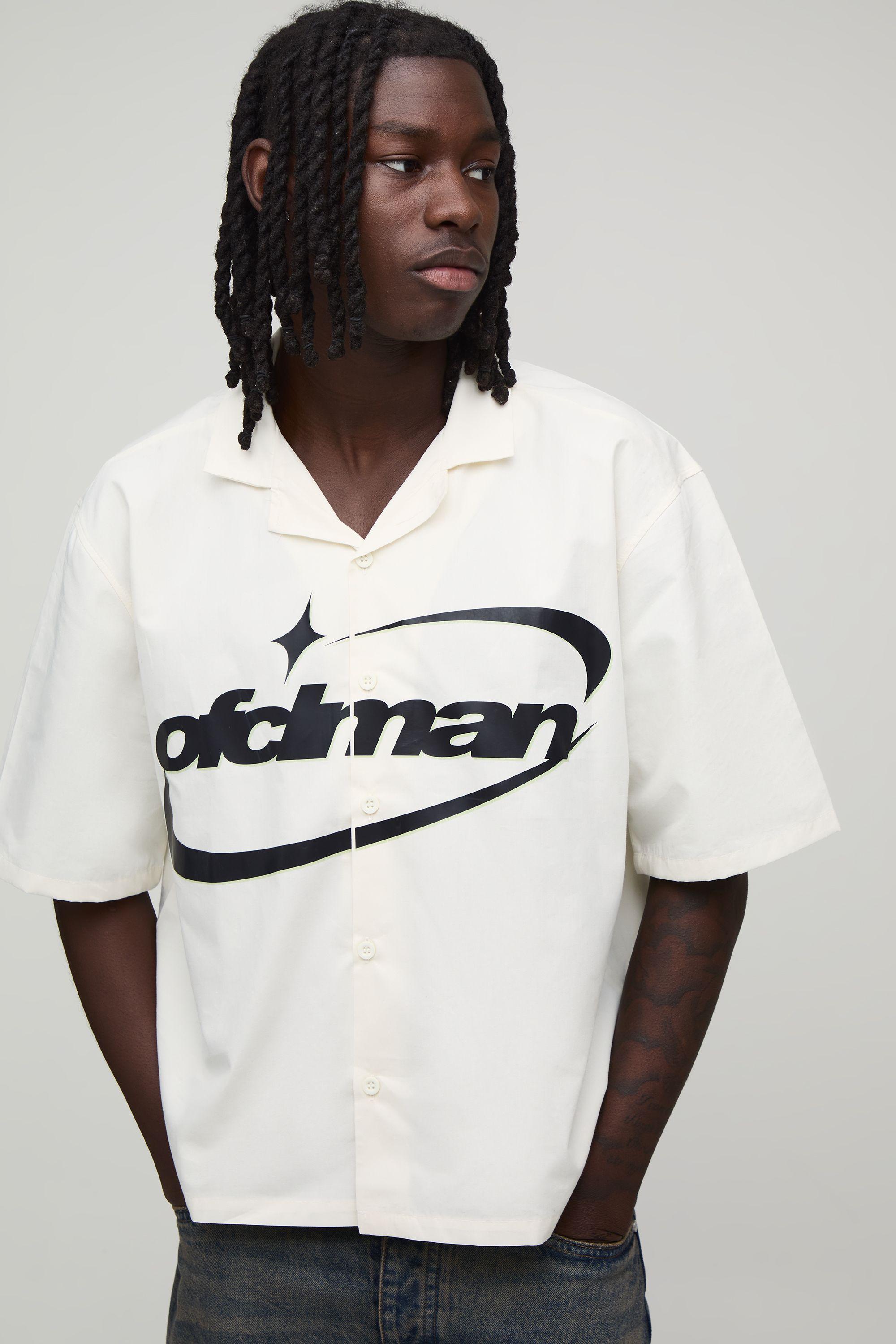 Oversized Boxy OFCLMAN Print Half Sleeve Shirt by BOOHOOMAN
