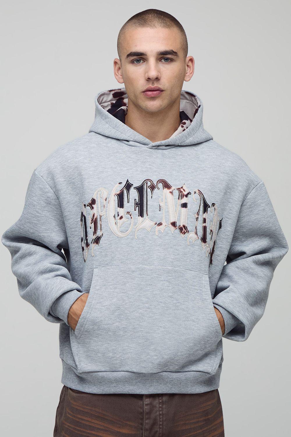 Oversized Boxy Ofcl Cow Print Applique Hoodie by BOOHOOMAN