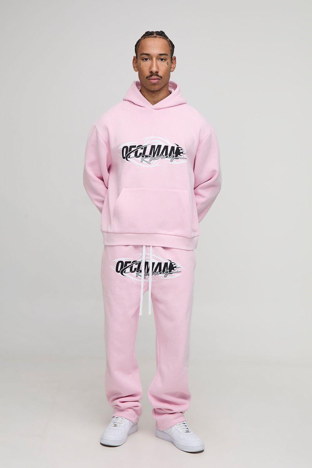 Oversized Boxy Ofclman Graphic Washed Hoodie & Relaxed Jogger Tracksuit by BOOHOOMAN