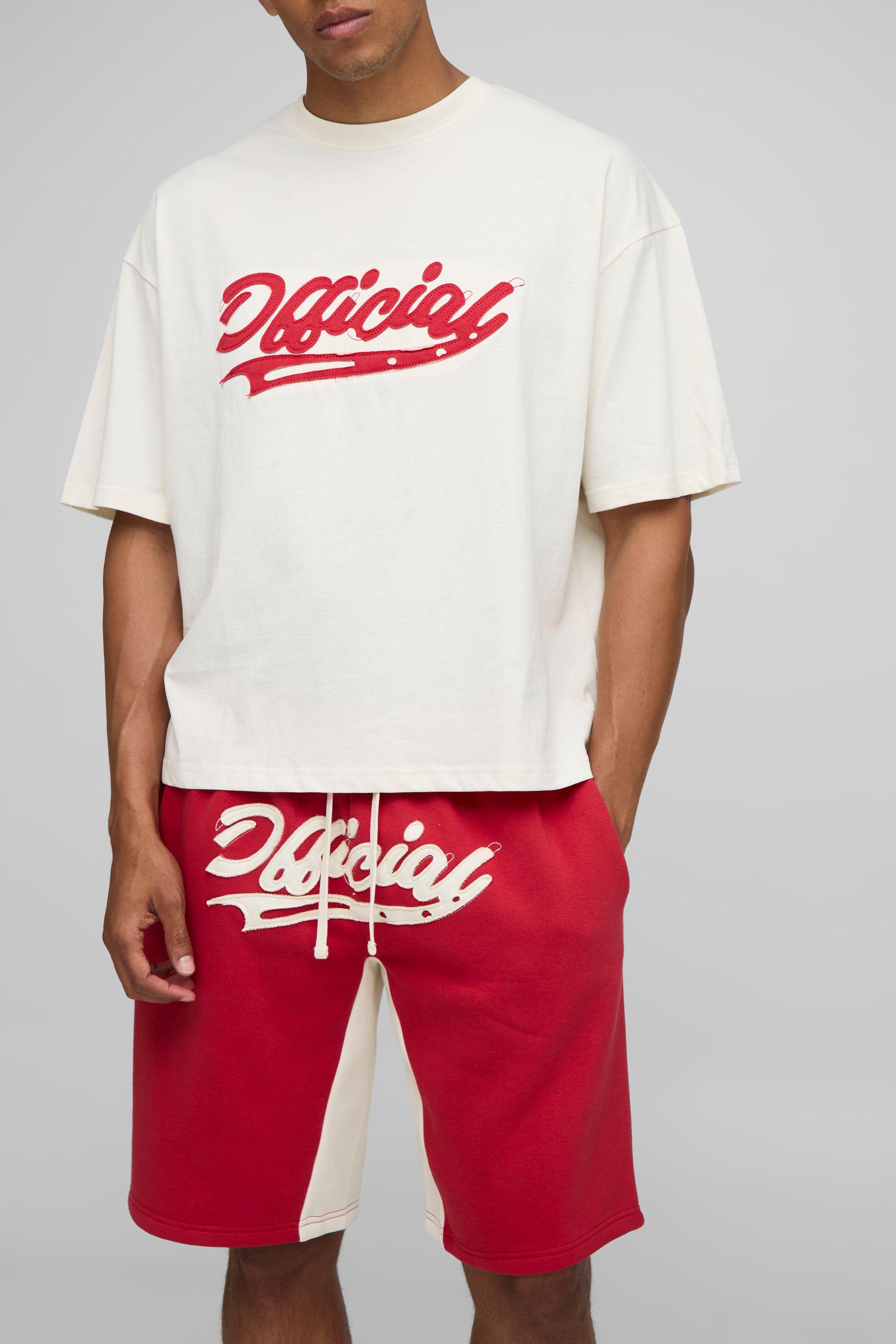 Oversized Boxy Official Applique T-Shirt & Short Set by BOOHOOMAN