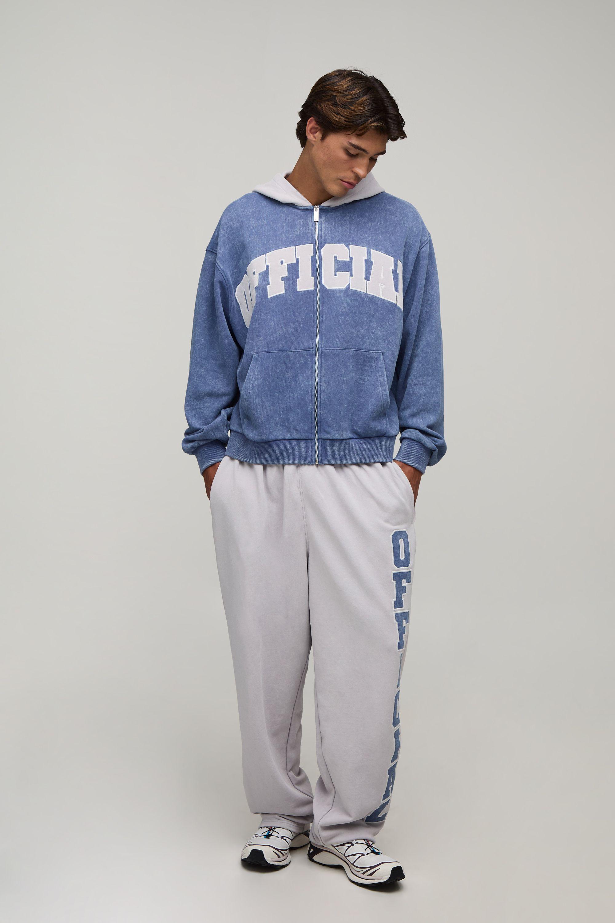 Oversized Boxy Official Applique Zip Thru Hoodie & Baggy Leg Jogger Tracksuit by BOOHOOMAN