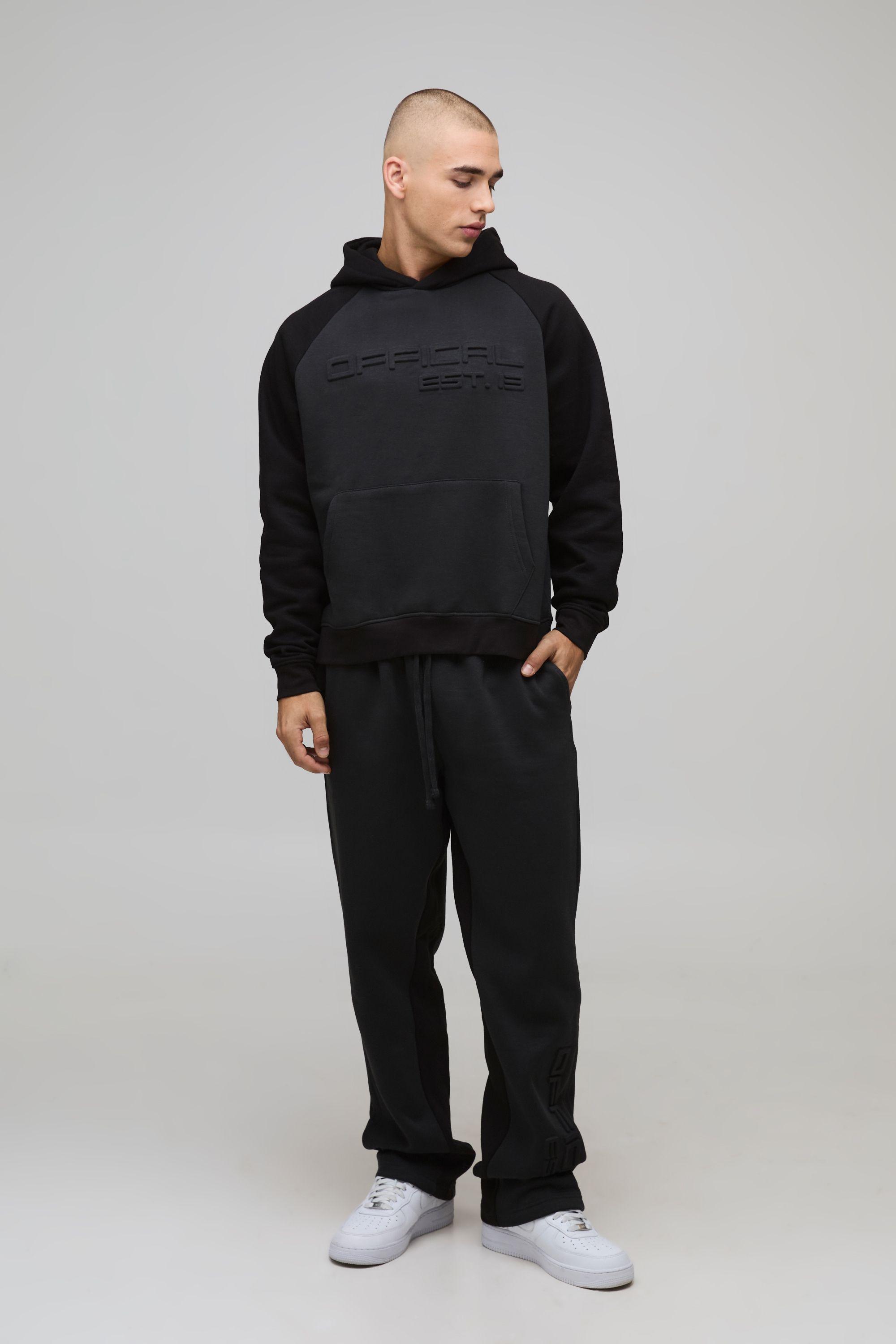 Oversized Boxy Official Embossed Colour Block Hooded Tracksuit by BOOHOOMAN