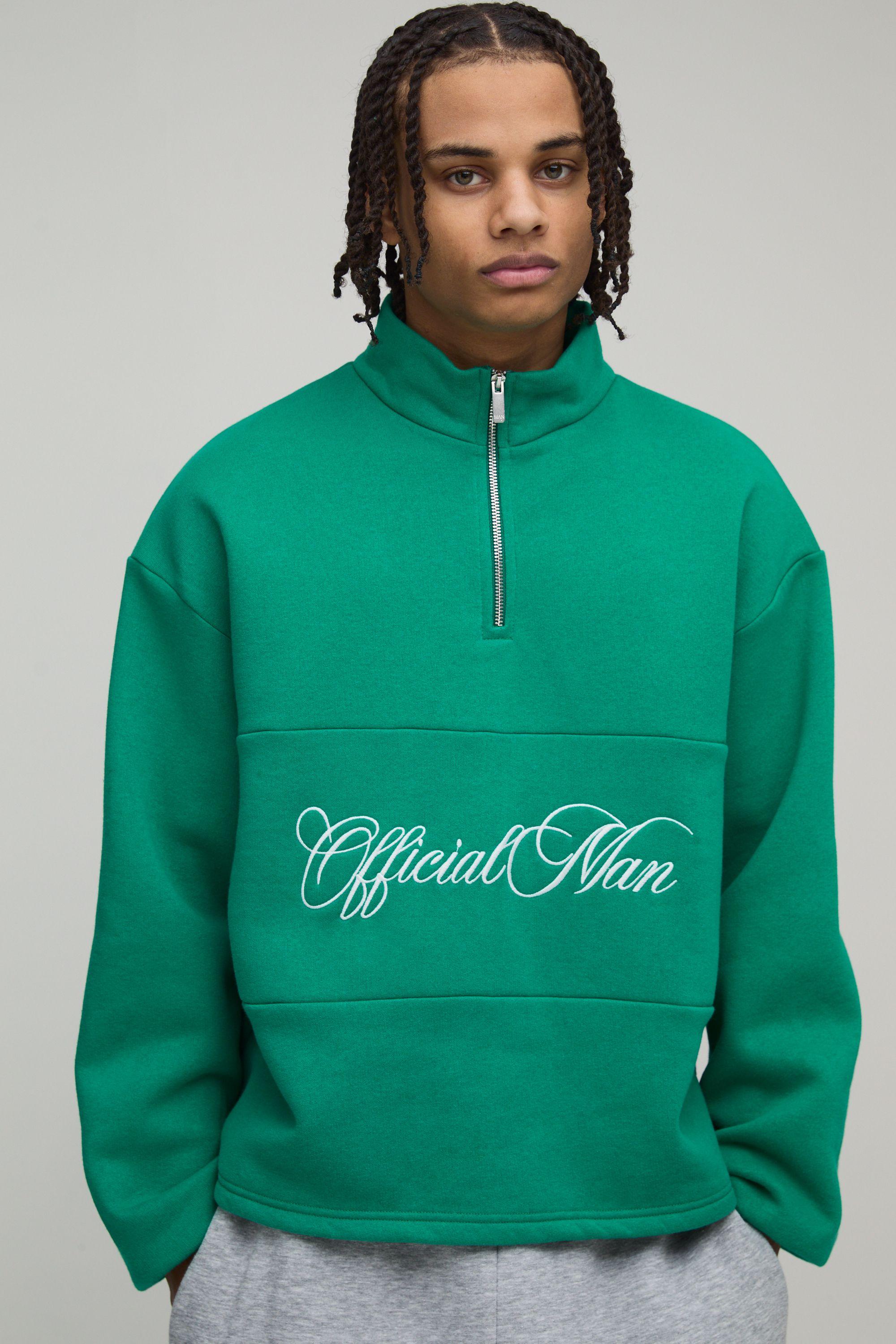 Oversized Boxy Official Man Quarter Zip Panel Sweatshirt by BOOHOOMAN