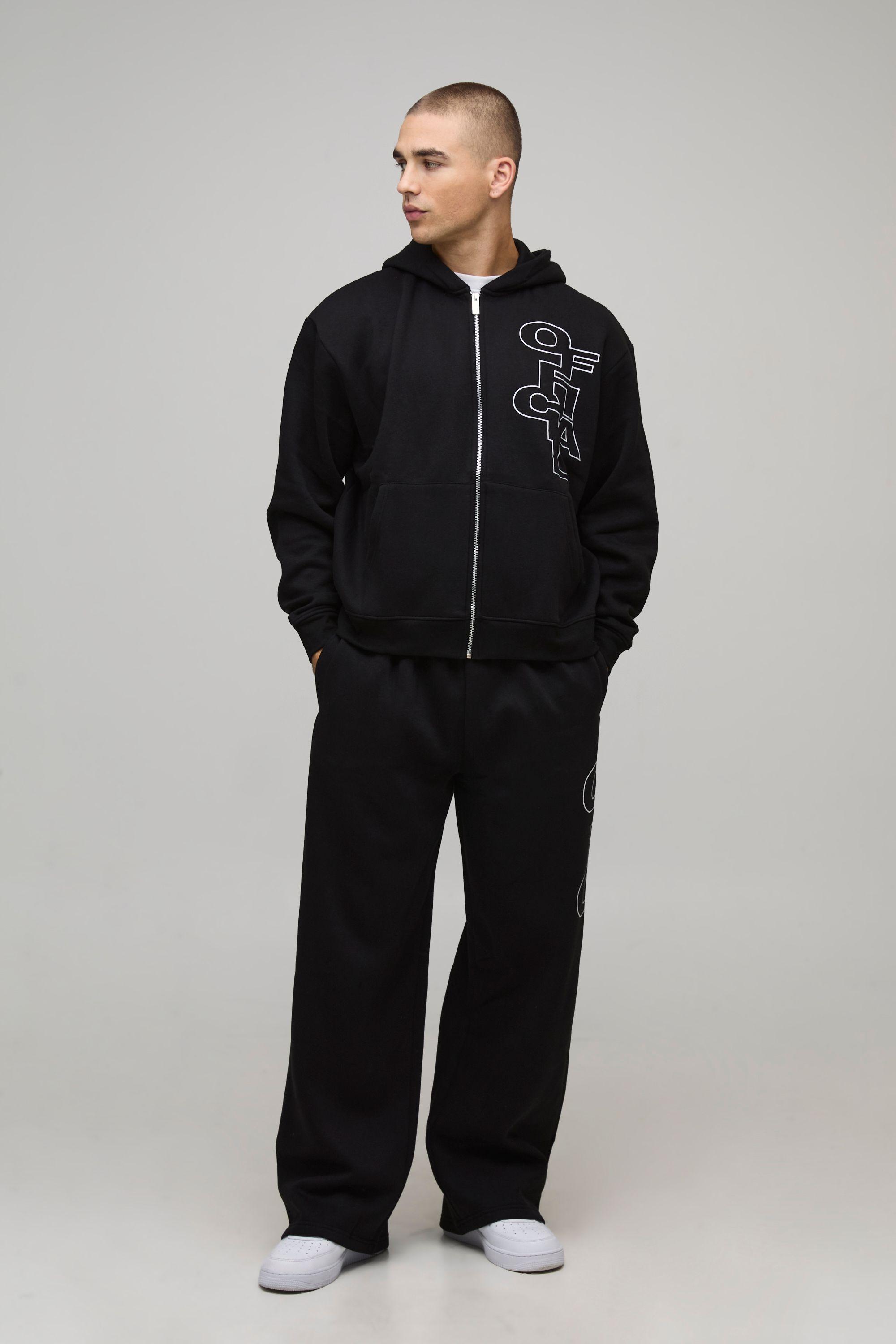 Oversized Boxy Official Outline Zip Through Hooded Tracksuit by BOOHOOMAN