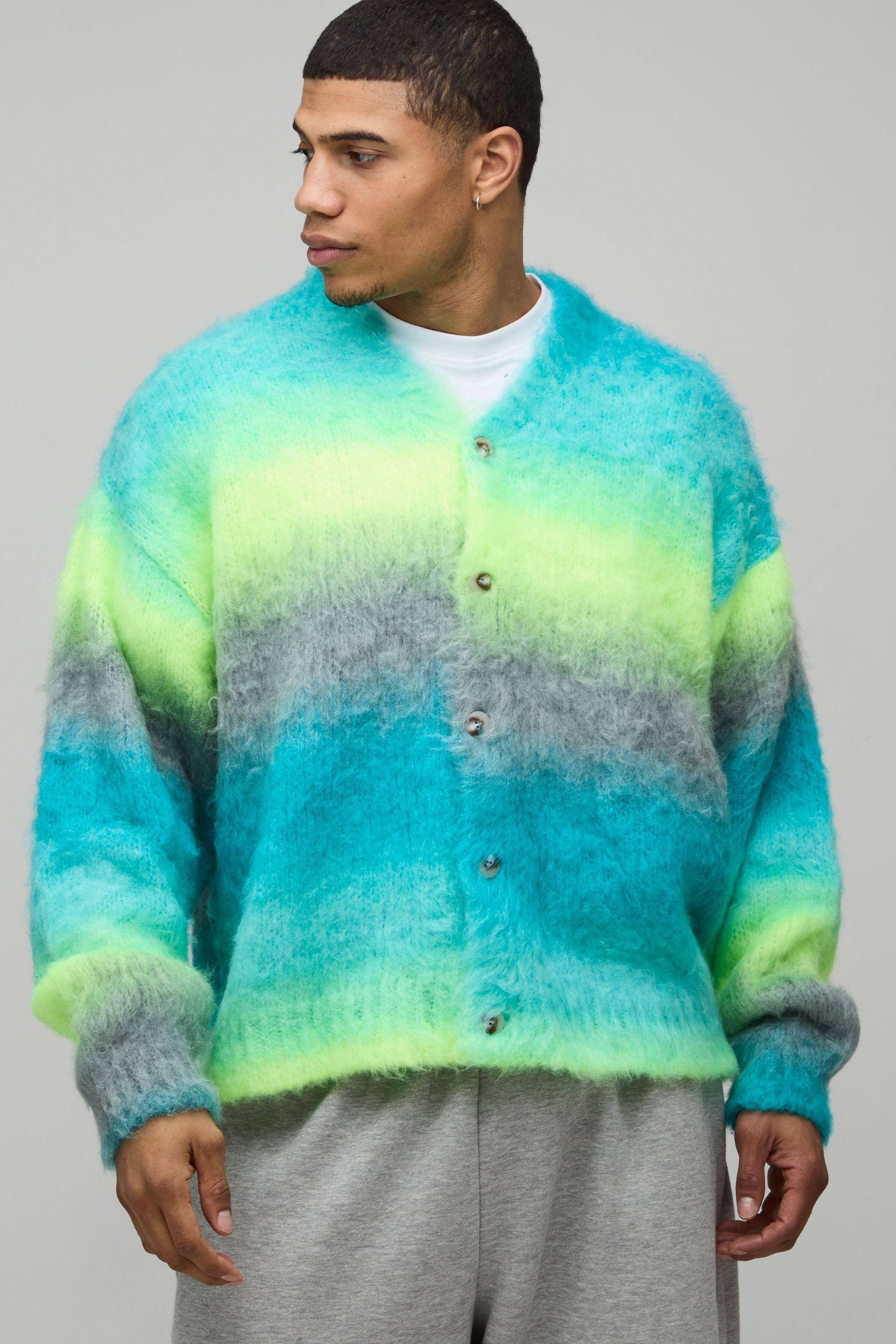 Oversized Boxy Ombre Fluffy Knitted Cardigan by BOOHOOMAN