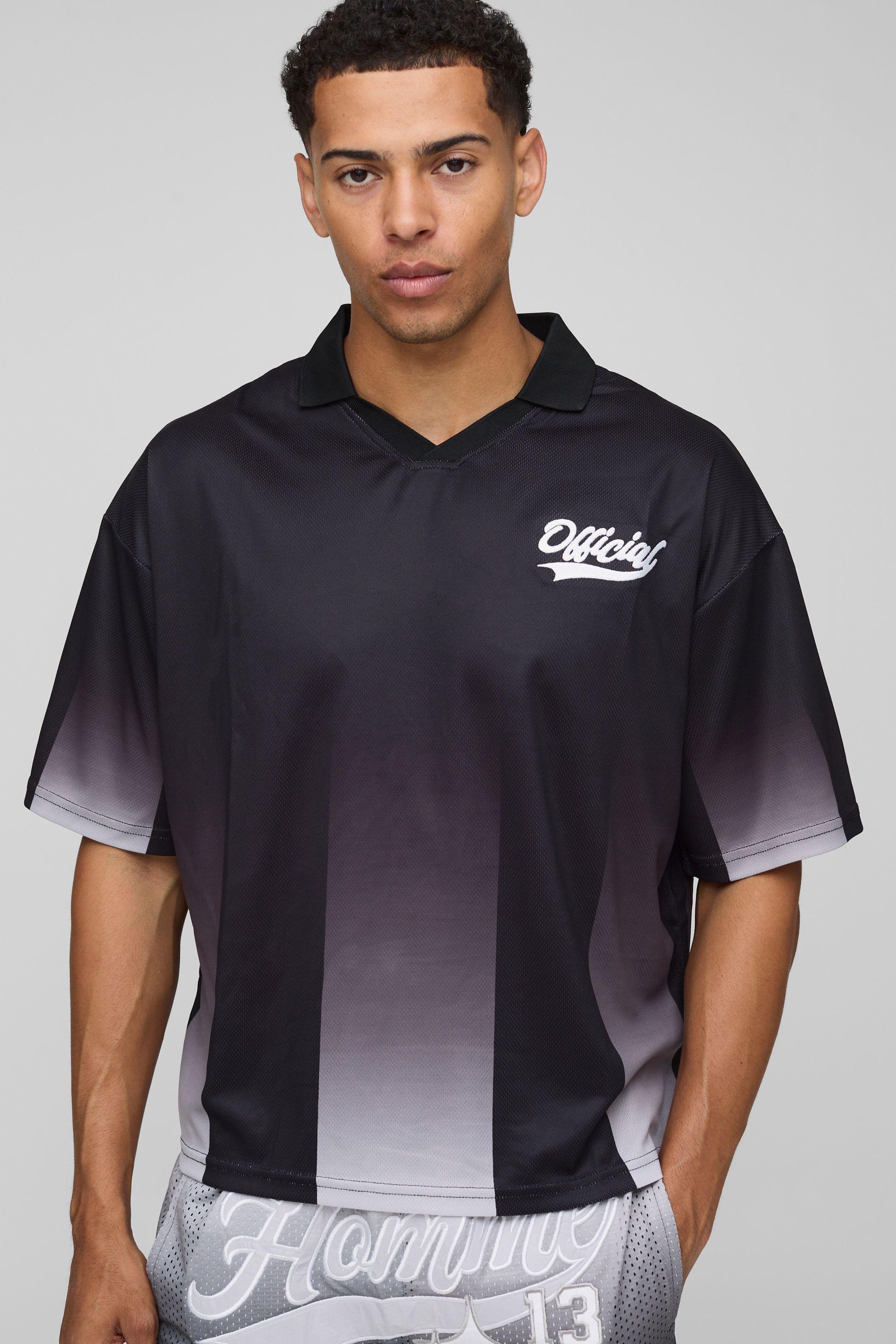 Oversized Boxy Ombre Stripe Official Applique Sports Polo by BOOHOOMAN