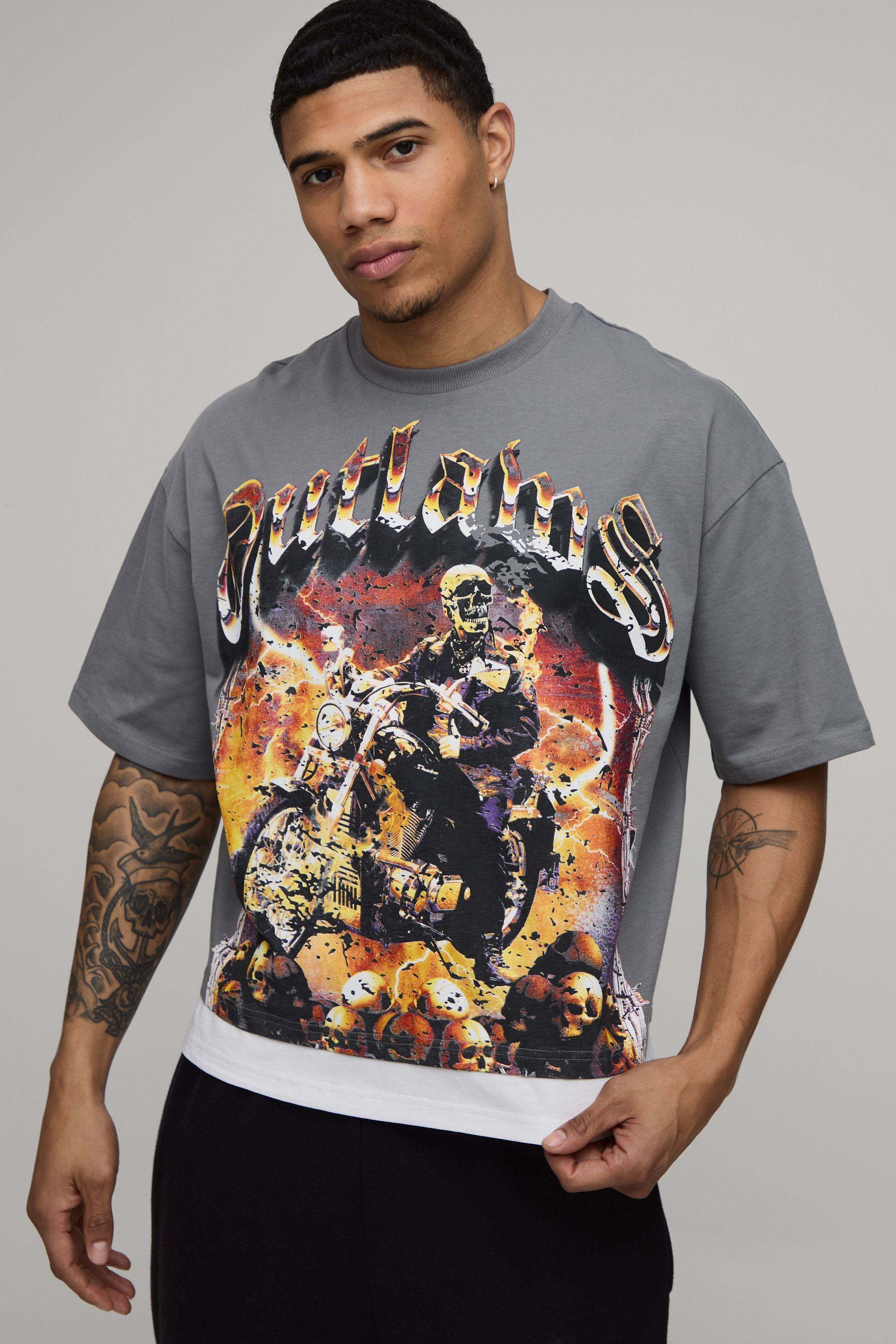 Oversized Boxy Outlaws Faux Layer T-shirt by BOOHOOMAN