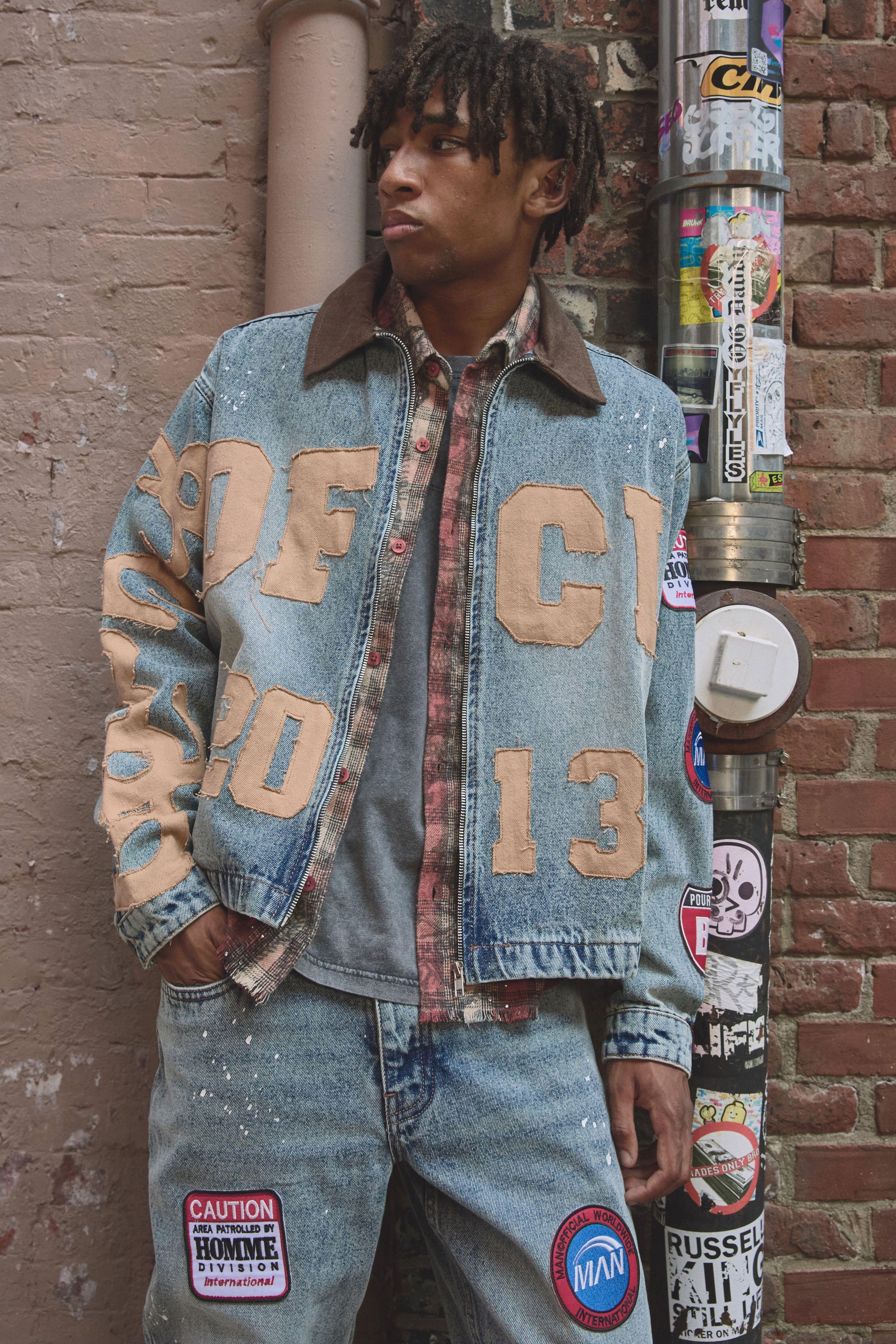 Oversized Boxy Paint Splatter Applique Denim Jacket by BOOHOOMAN