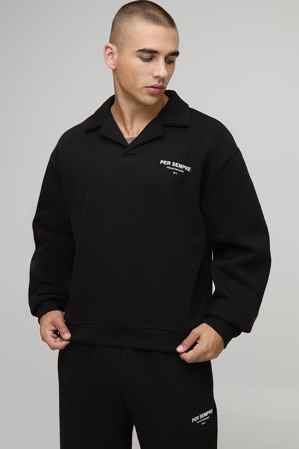Oversized Boxy Per Sempre Heavyweight Collared Sweatshirt by BOOHOOMAN
