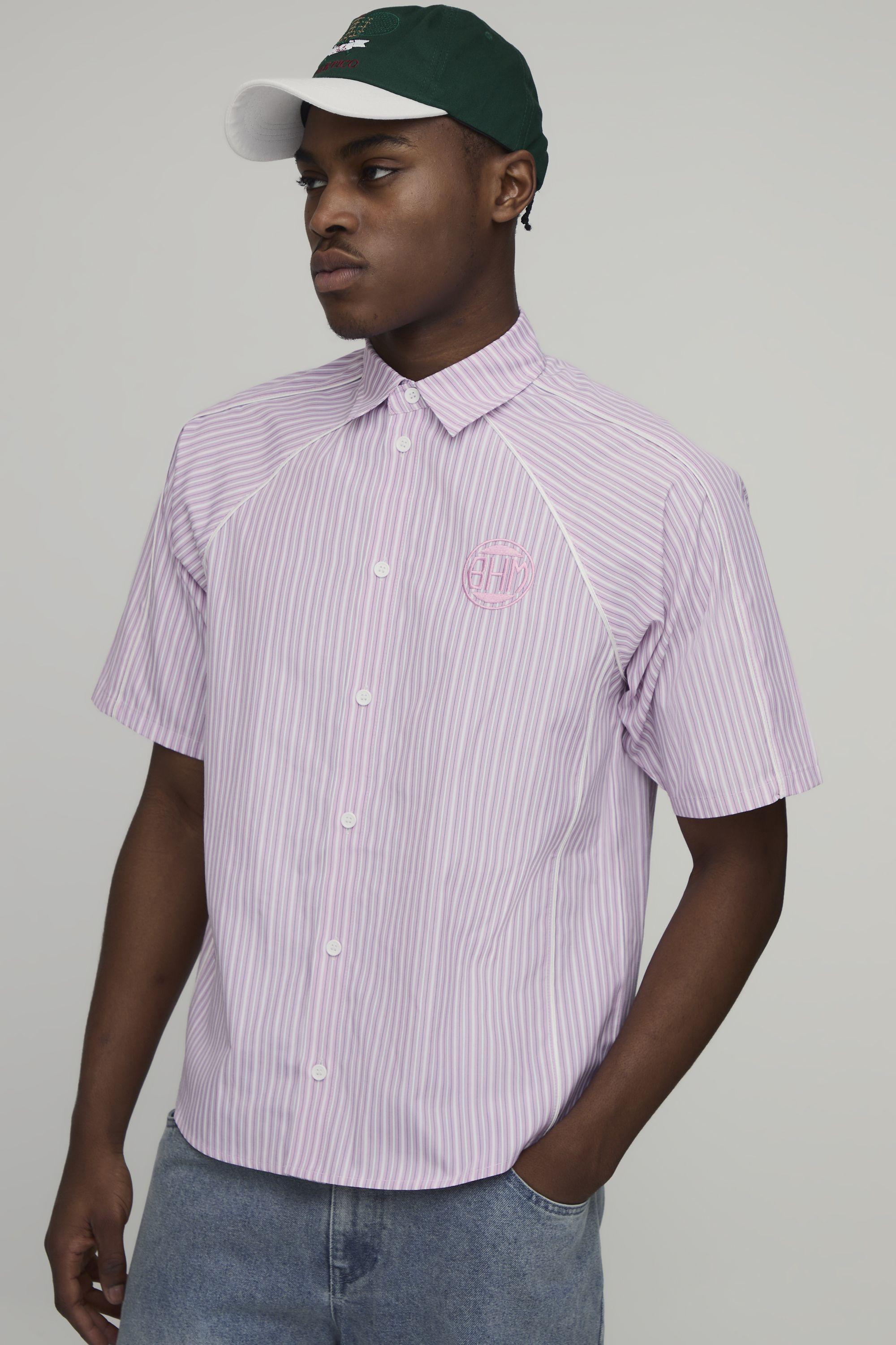 Oversized Boxy Piping Detail Striped Shirt by BOOHOOMAN
