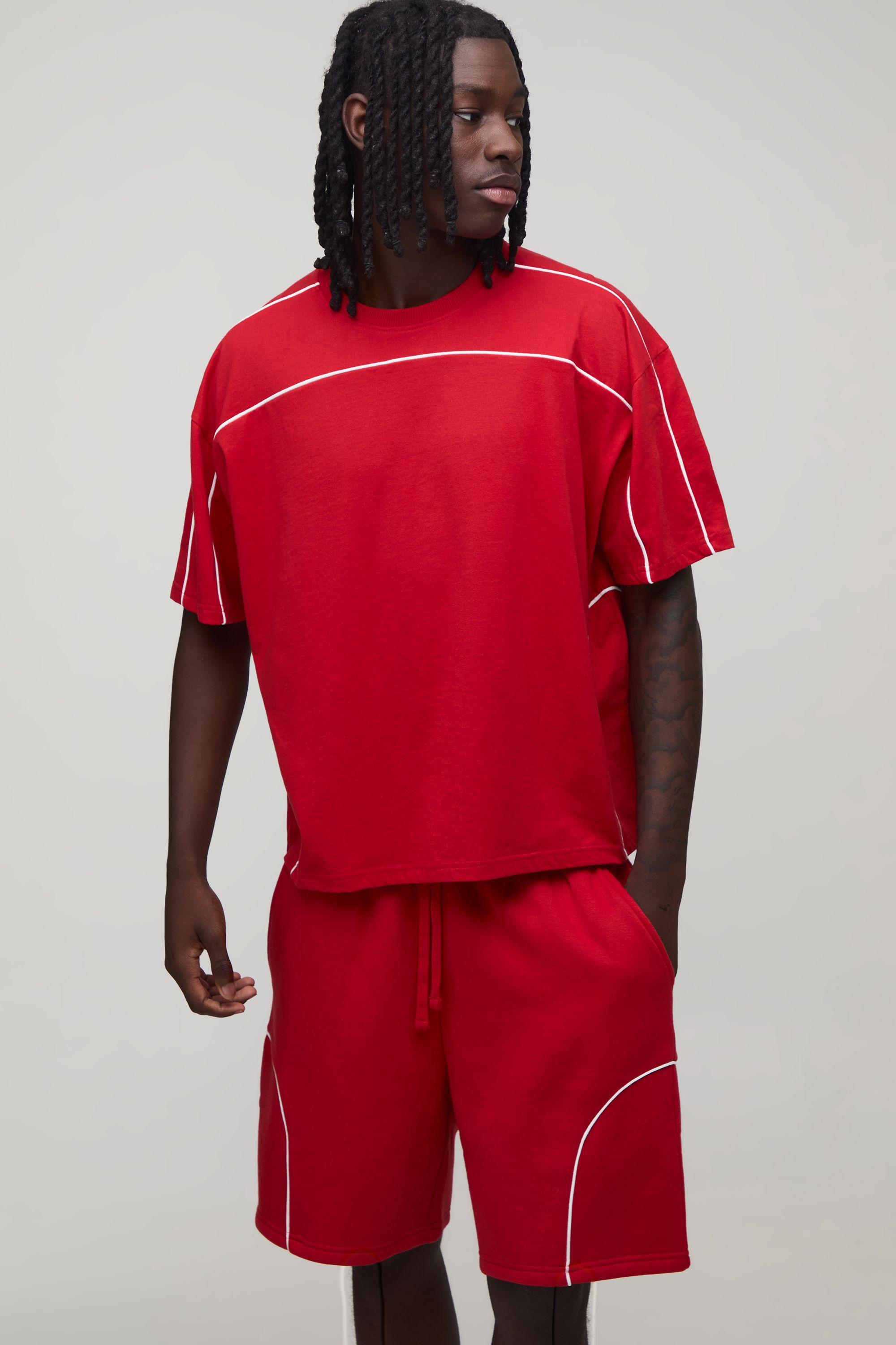 Oversized Boxy Piping Detail T-Shirt & Jersey Short Set by BOOHOOMAN