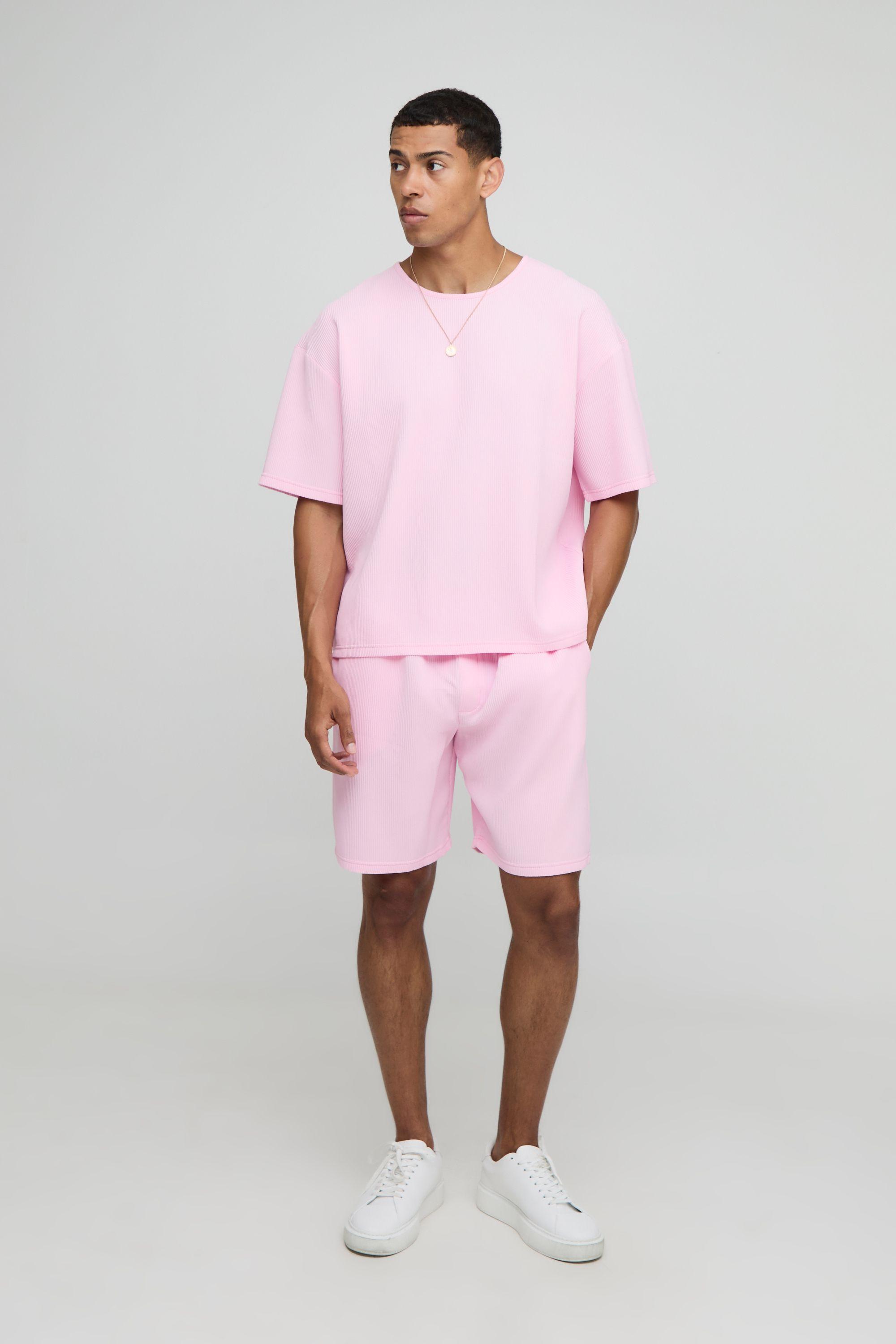 Oversized Boxy Pleated T-Shirt and Relaxed Fit Mid-Length Short Set by BOOHOOMAN