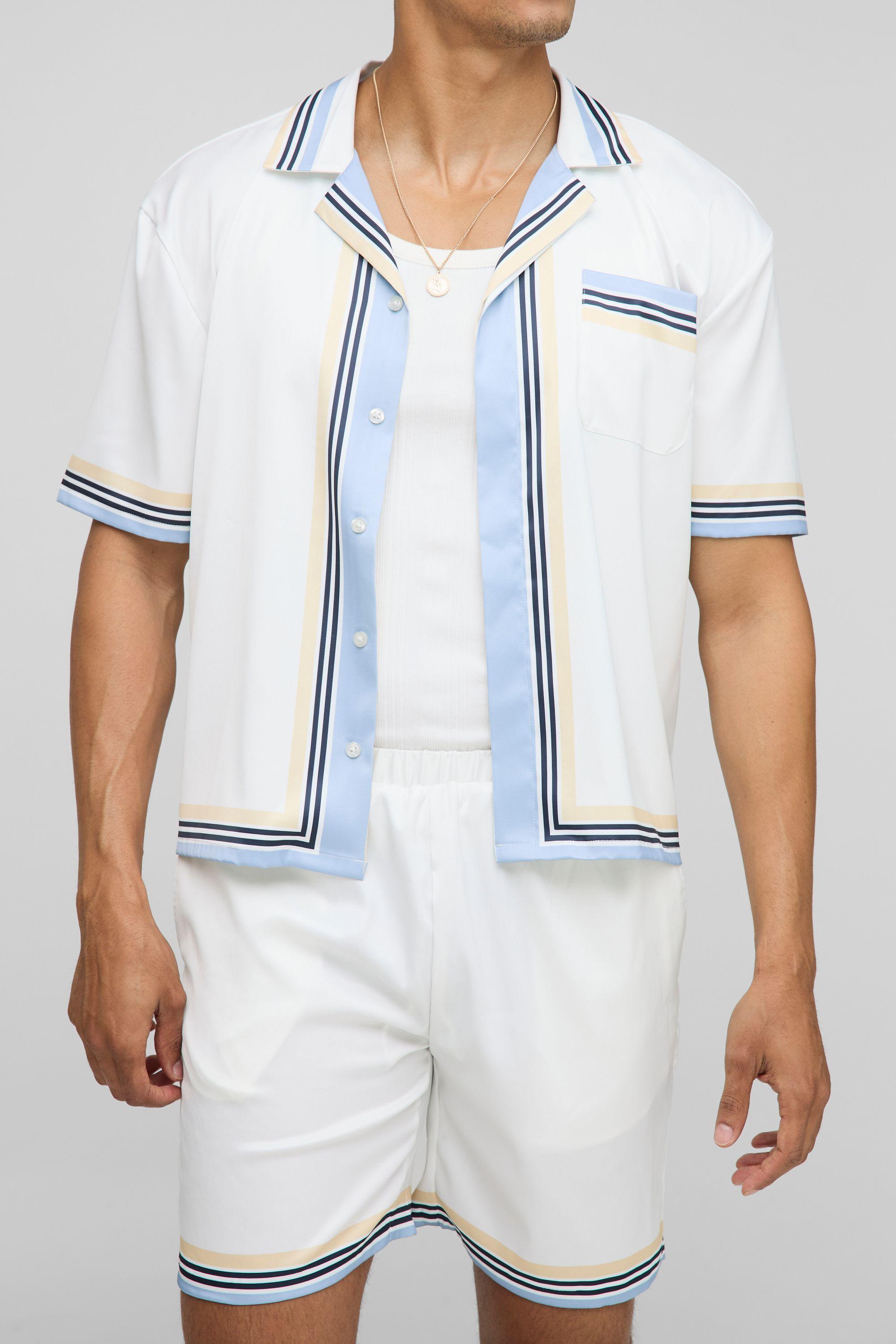 Oversized Boxy Print Satin Shirt and Short Set by BOOHOOMAN