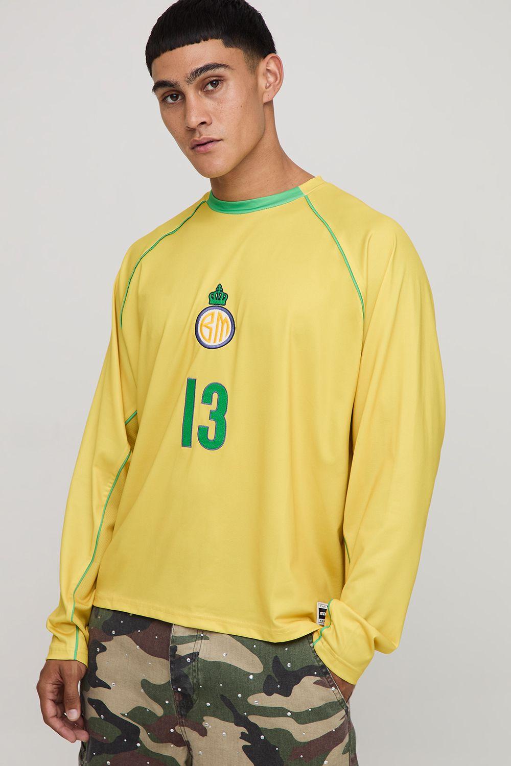Oversized Boxy Raglan Brazil Graphic Long Sleeve Sports Top by BOOHOOMAN