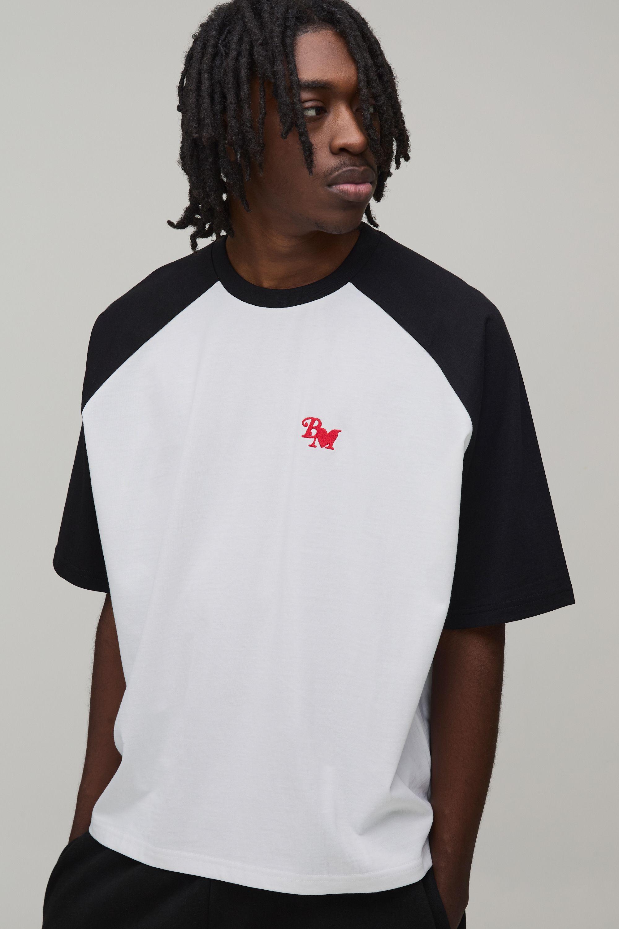 Oversized Boxy Raglan Heavyweight BM Embroidered T-Shirt by BOOHOOMAN