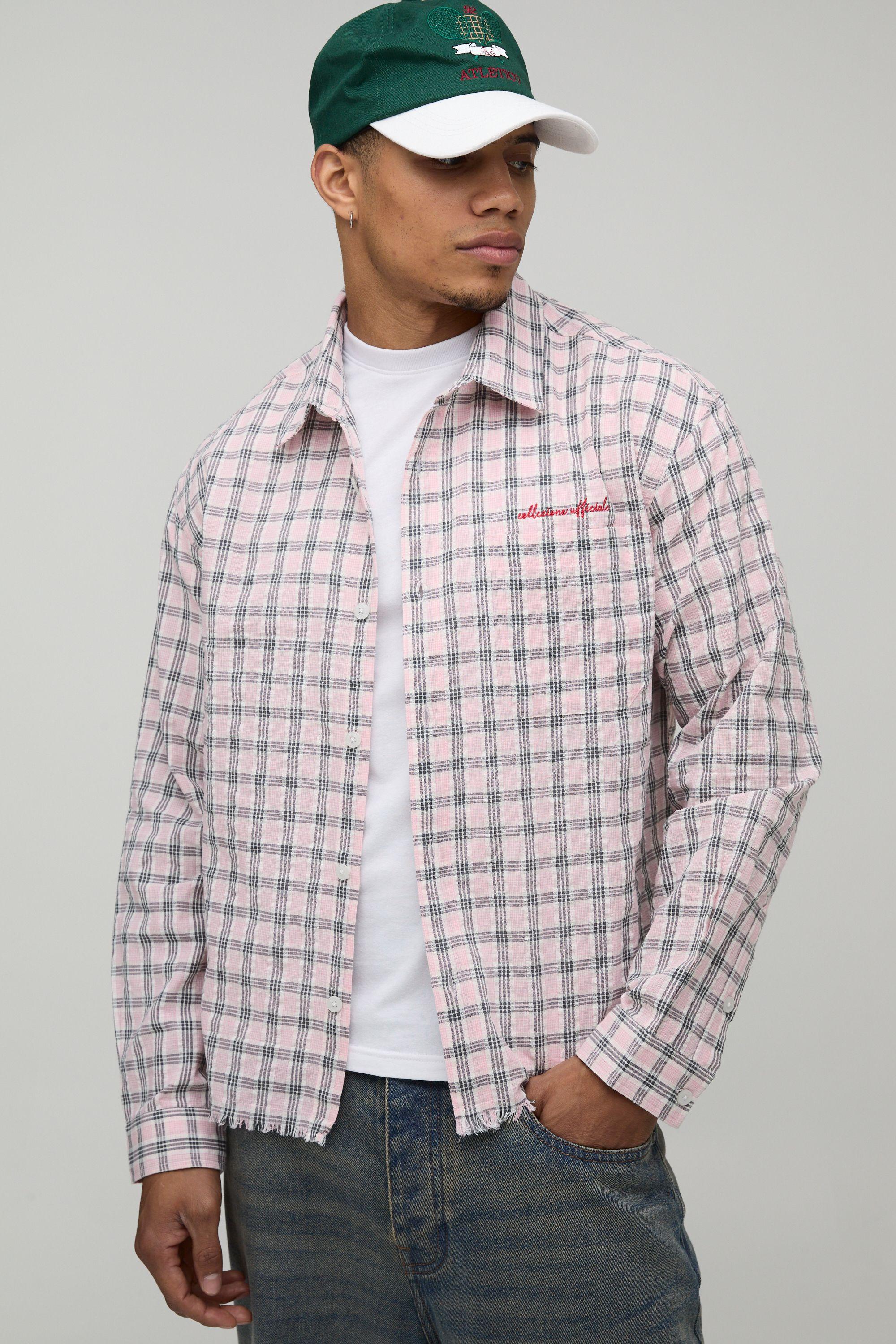 Oversized Boxy Raw Hem Checked Shirt by BOOHOOMAN