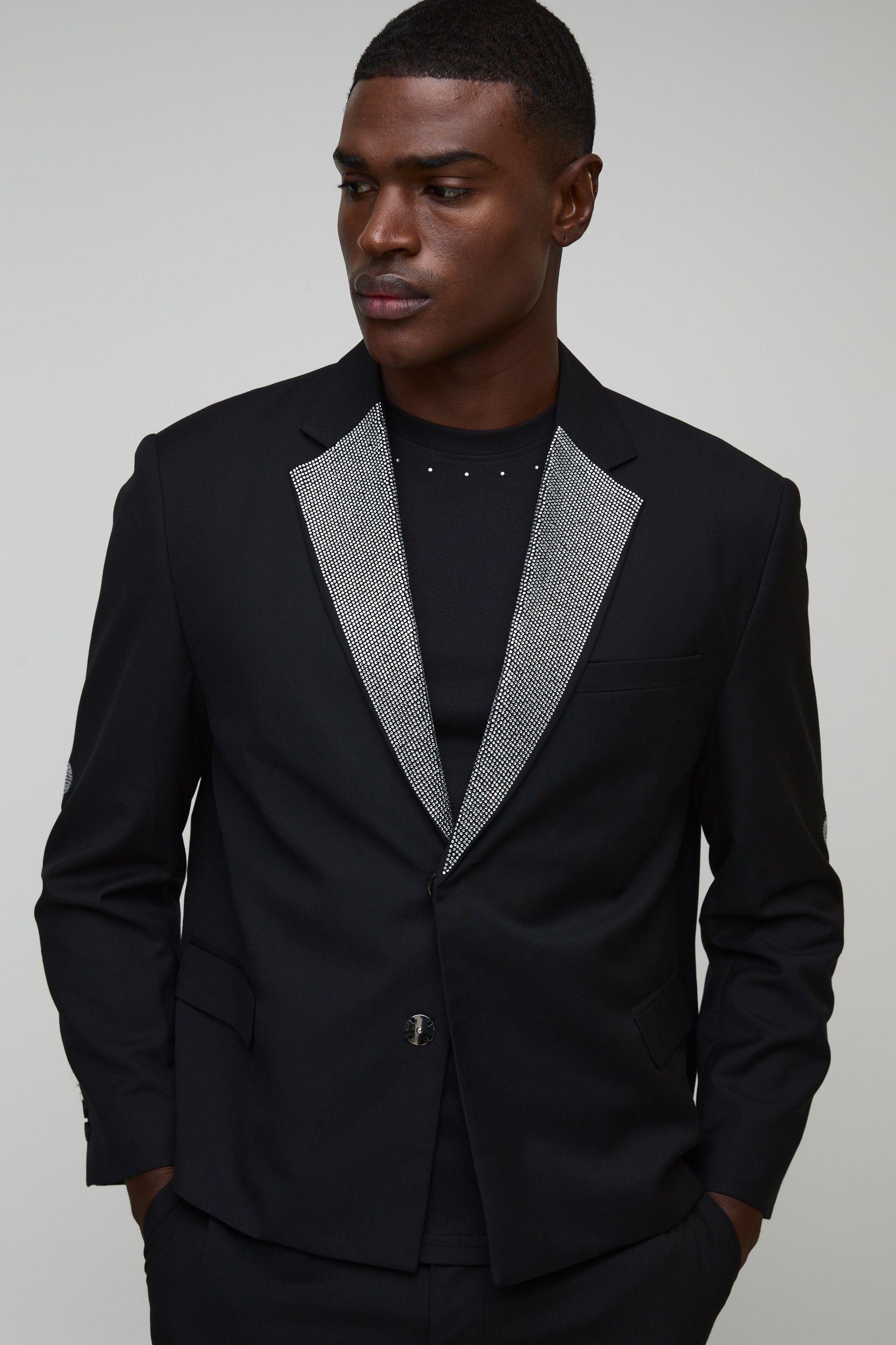 Oversized Boxy Rhinestone Embellished Blazer by BOOHOOMAN Oversized Boxy Rhinestone Embellished Blazer by BOOHOOMAN