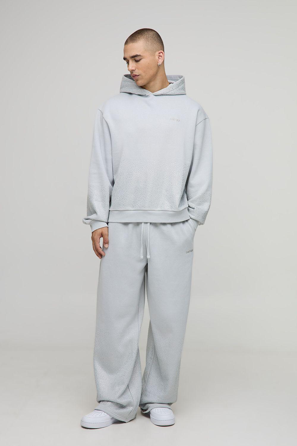 Oversized Boxy Rhinestone Hoodie And Wide Leg Jogger by BOOHOOMAN