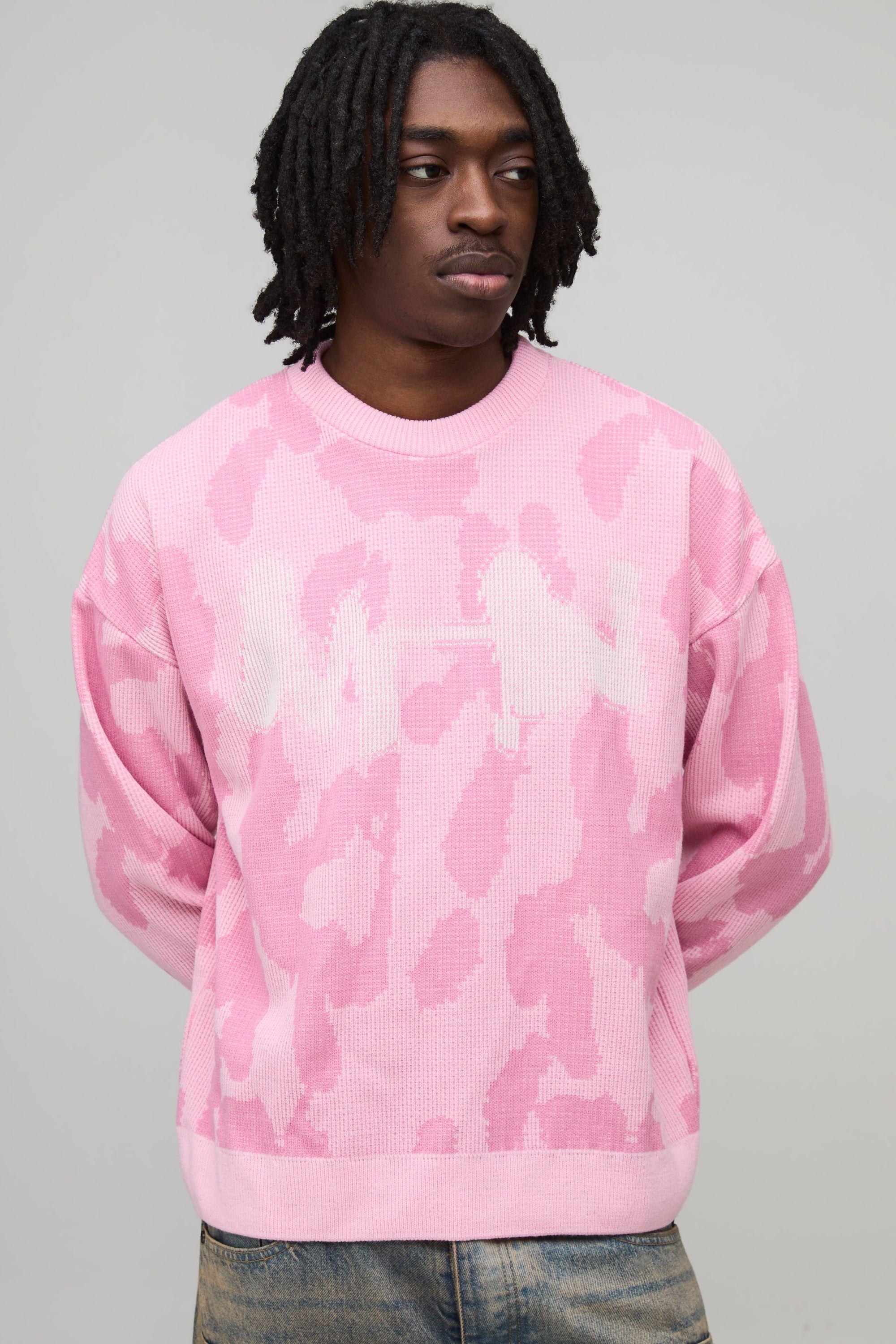 Oversized Boxy Ribbed Camo Graphic Knitted Jumper by BOOHOOMAN