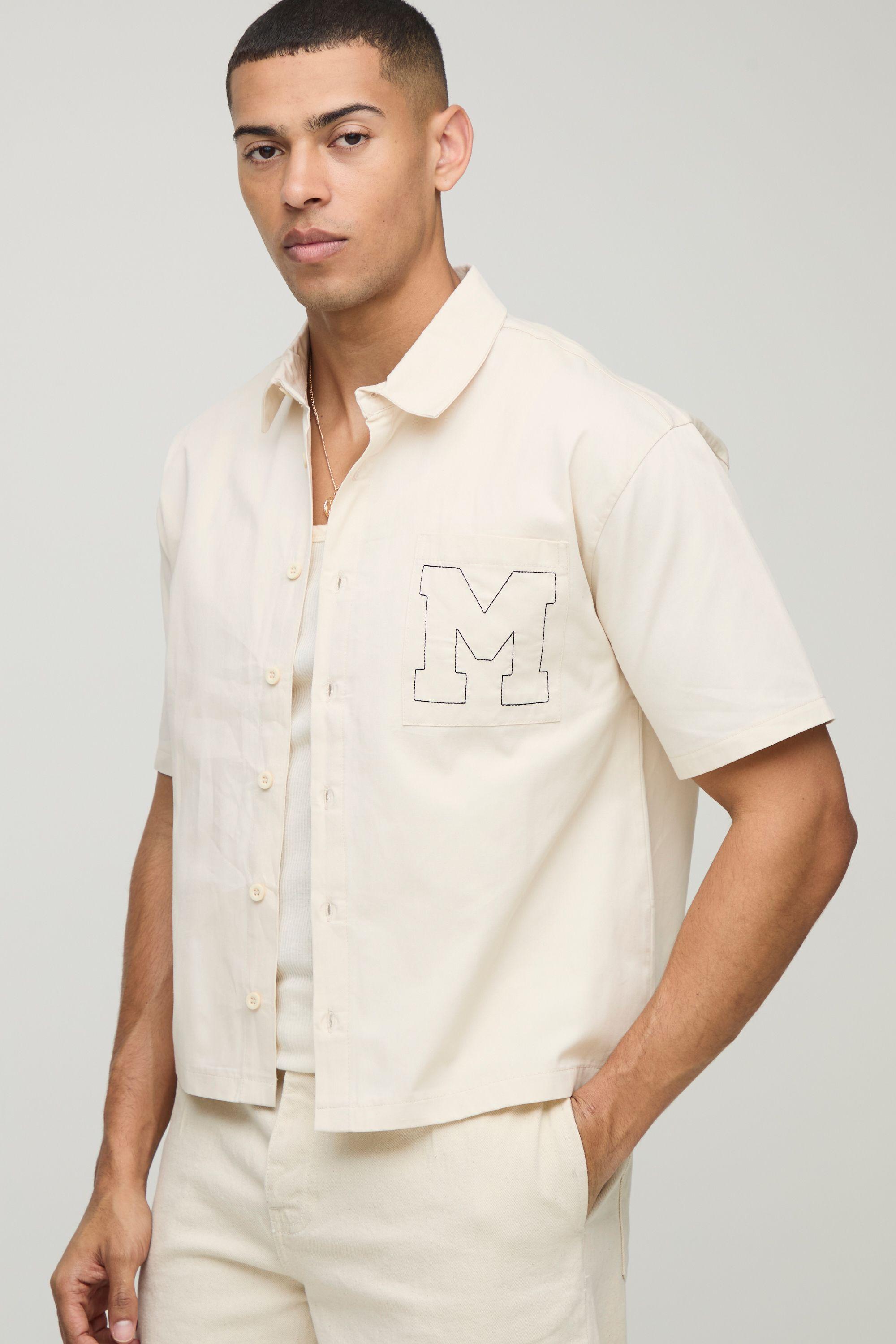Oversized Boxy Short Sleeve Embroidered Shirt by BOOHOOMAN