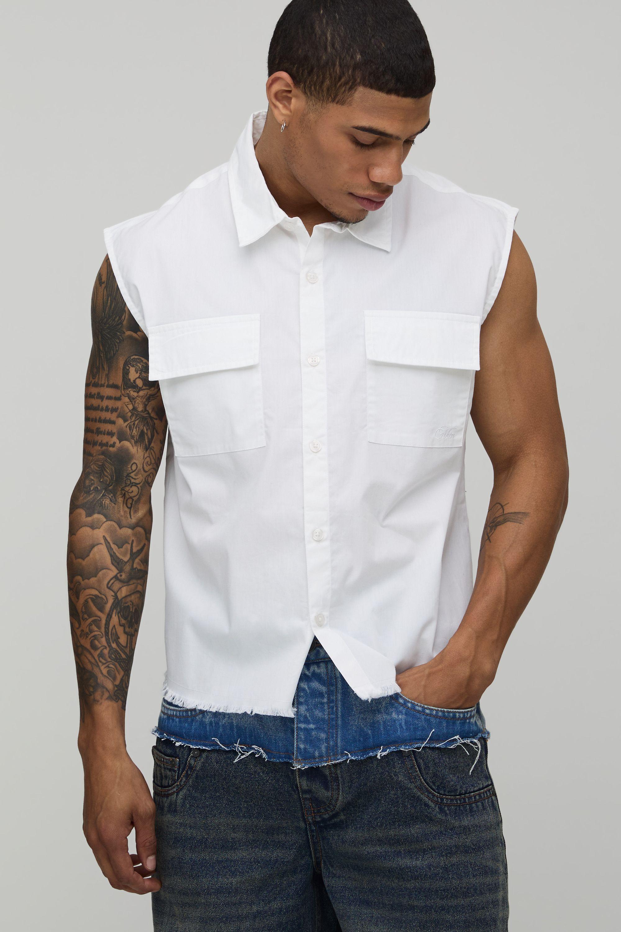 Oversized Boxy Sleeveless Cotton Shirt by BOOHOOMAN
