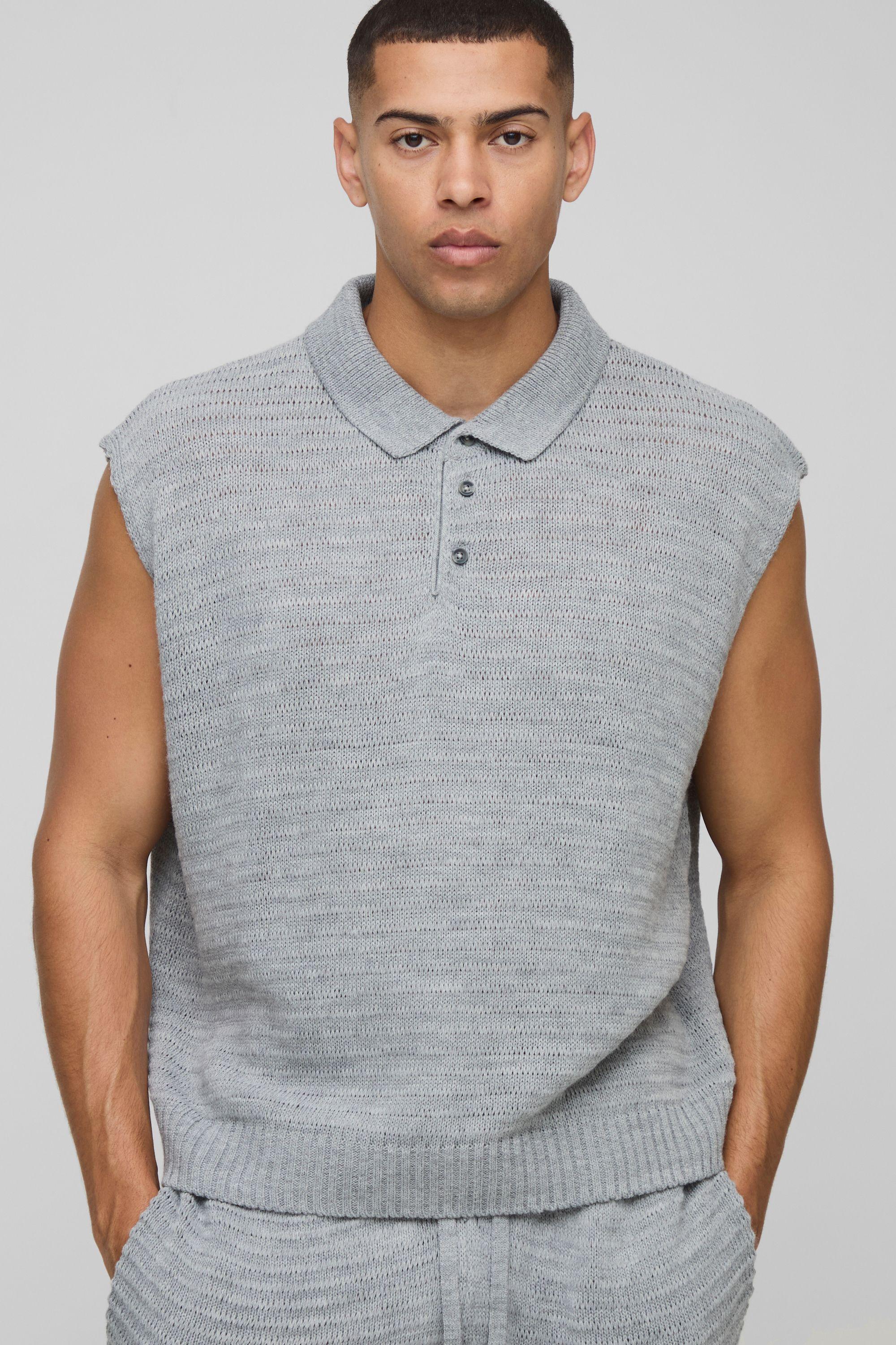 Oversized Boxy Sleeveless Knitted Polo by BOOHOOMAN