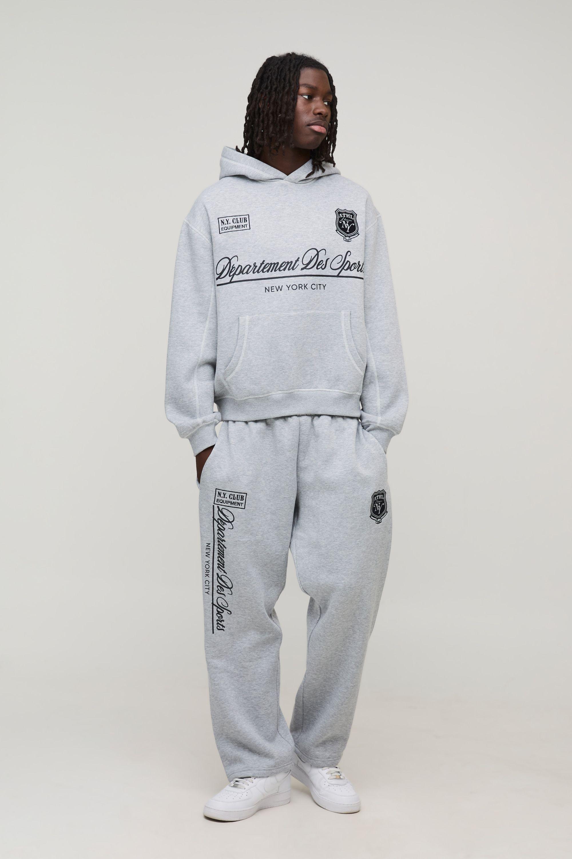 Oversized Boxy Sports Department Embroidered Hooded Tracksuit by BOOHOOMAN