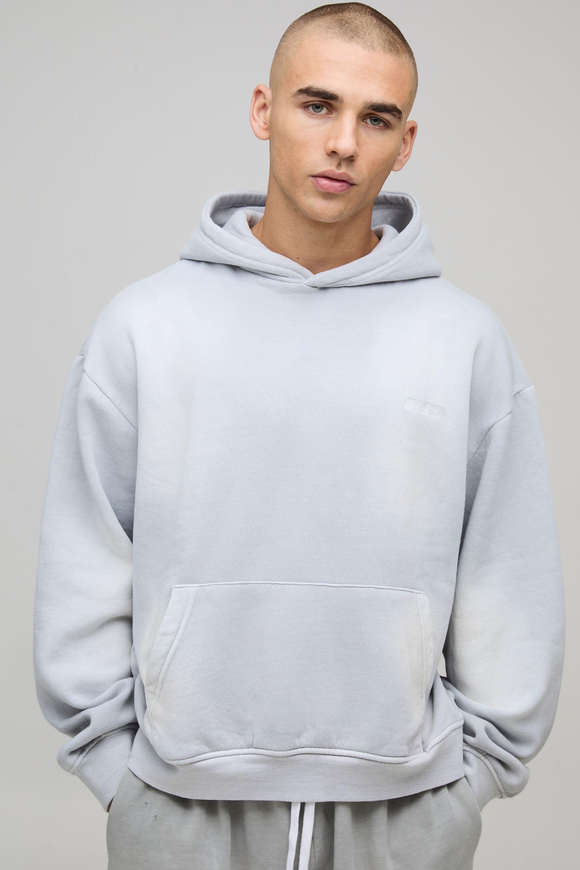 Oversized Boxy Spray Wash Man Sport Embroidered Hoodie by BOOHOOMAN