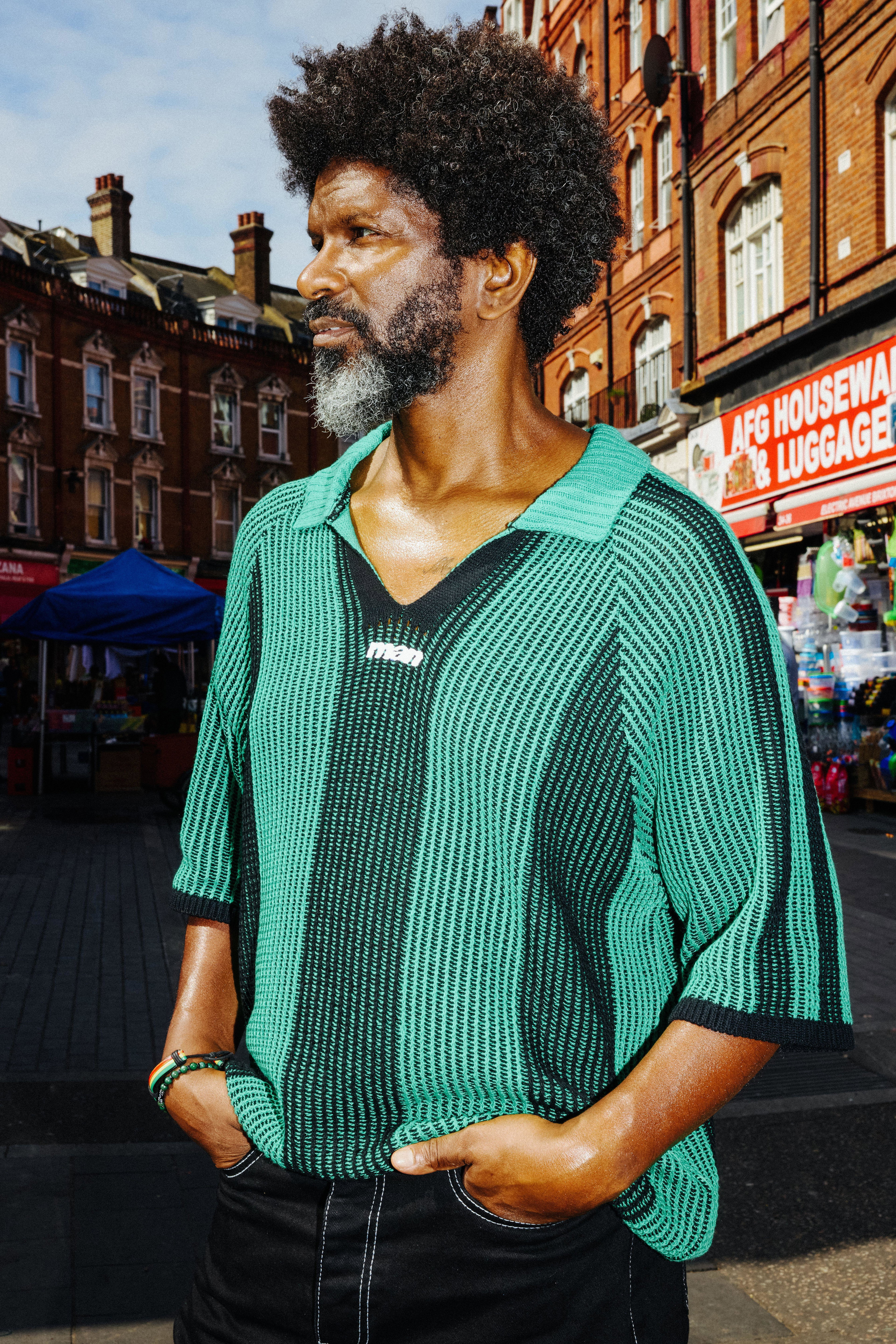 Oversized Boxy Stripe Knitted Football Polo by BOOHOOMAN