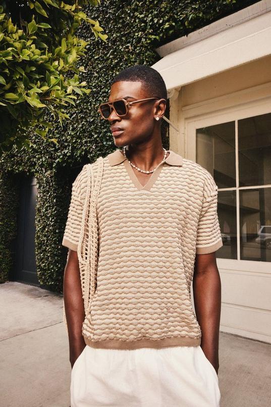 Oversized Boxy Stripe Textured Knit Polo by BOOHOOMAN