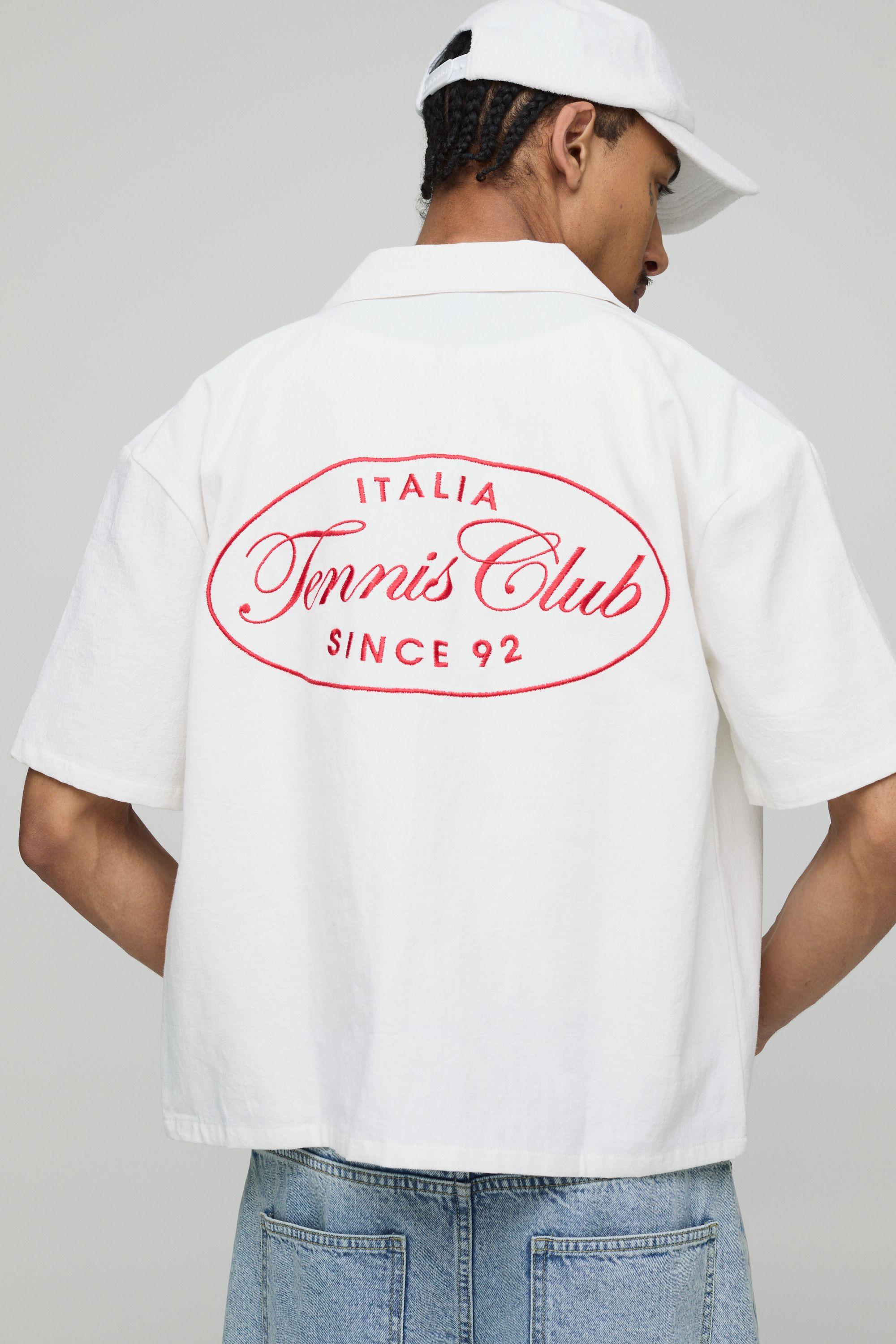 Oversized Boxy Tennis Club Printed Canvas Shirt by BOOHOOMAN