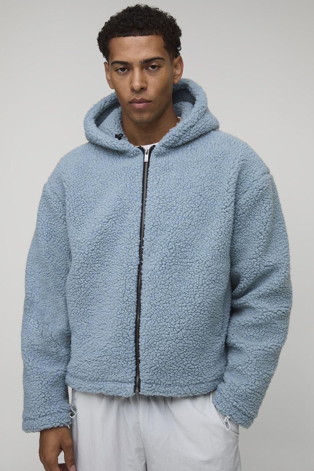 Oversized Boxy Toggle Detail Hooded Borg Jacket by BOOHOOMAN