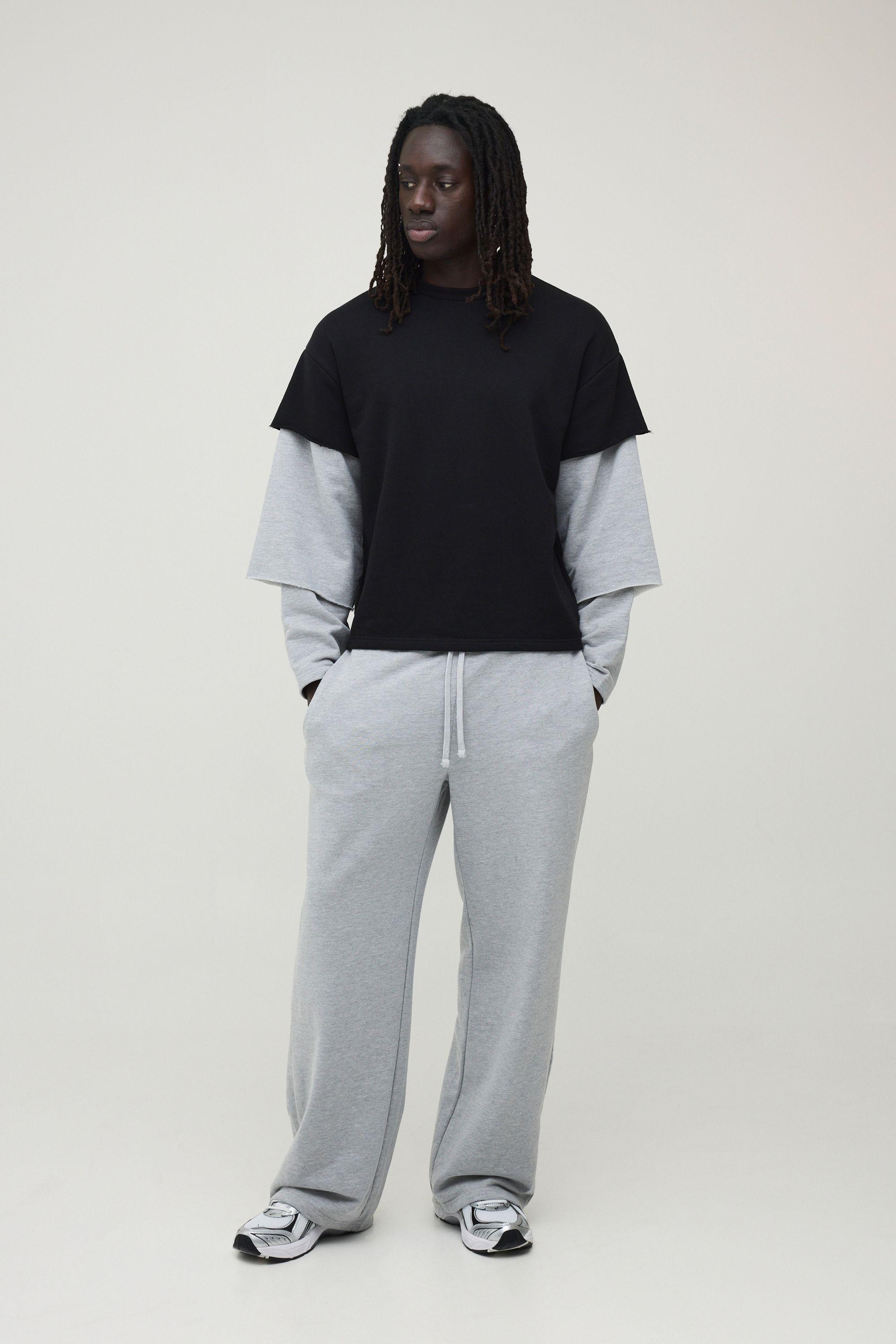 Oversized Boxy Triple Faux Sleeve Loopback T-Shirt And Jogger Set by BOOHOOMAN