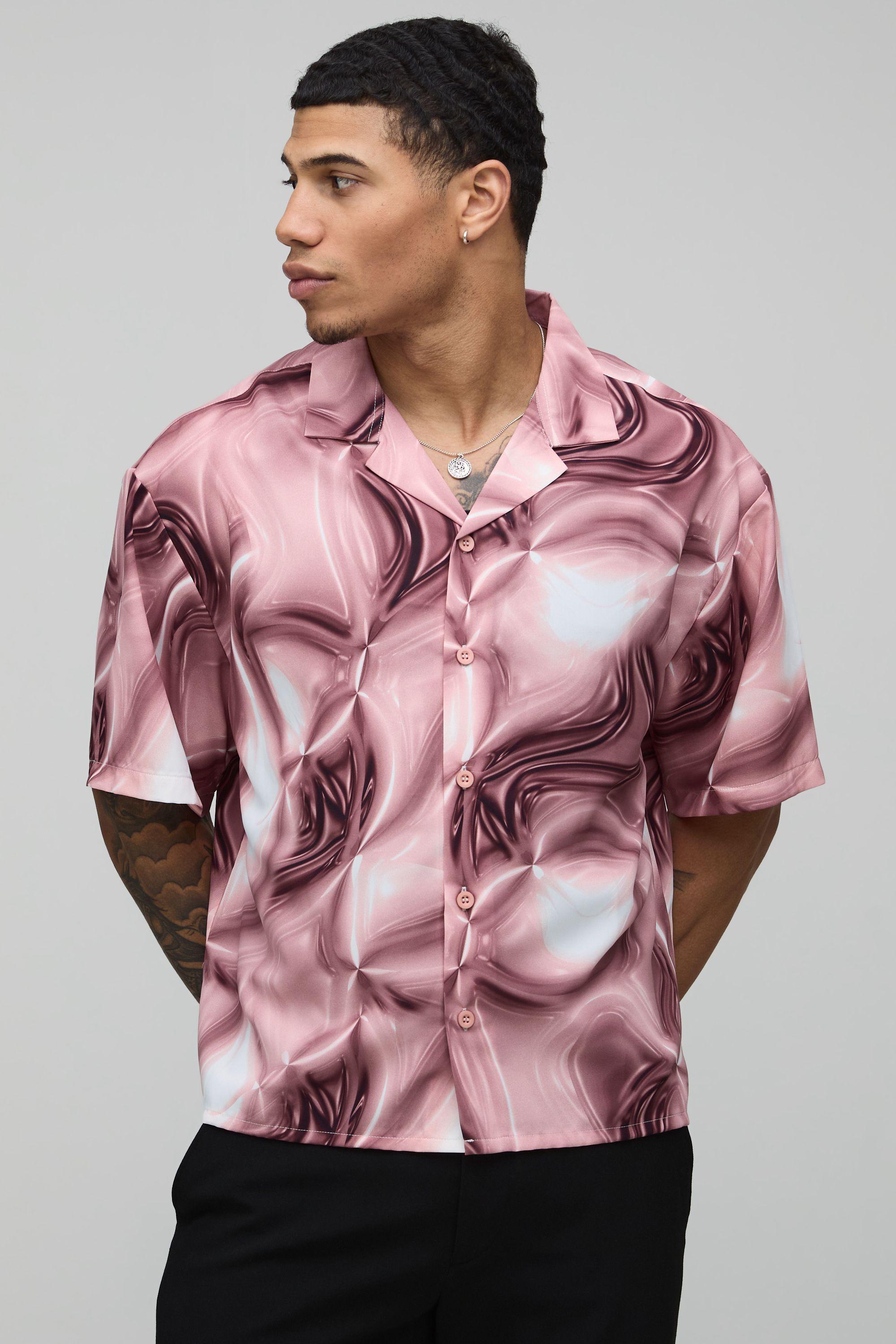 Oversized Boxy Trippy Abstract Print Shirt by BOOHOOMAN