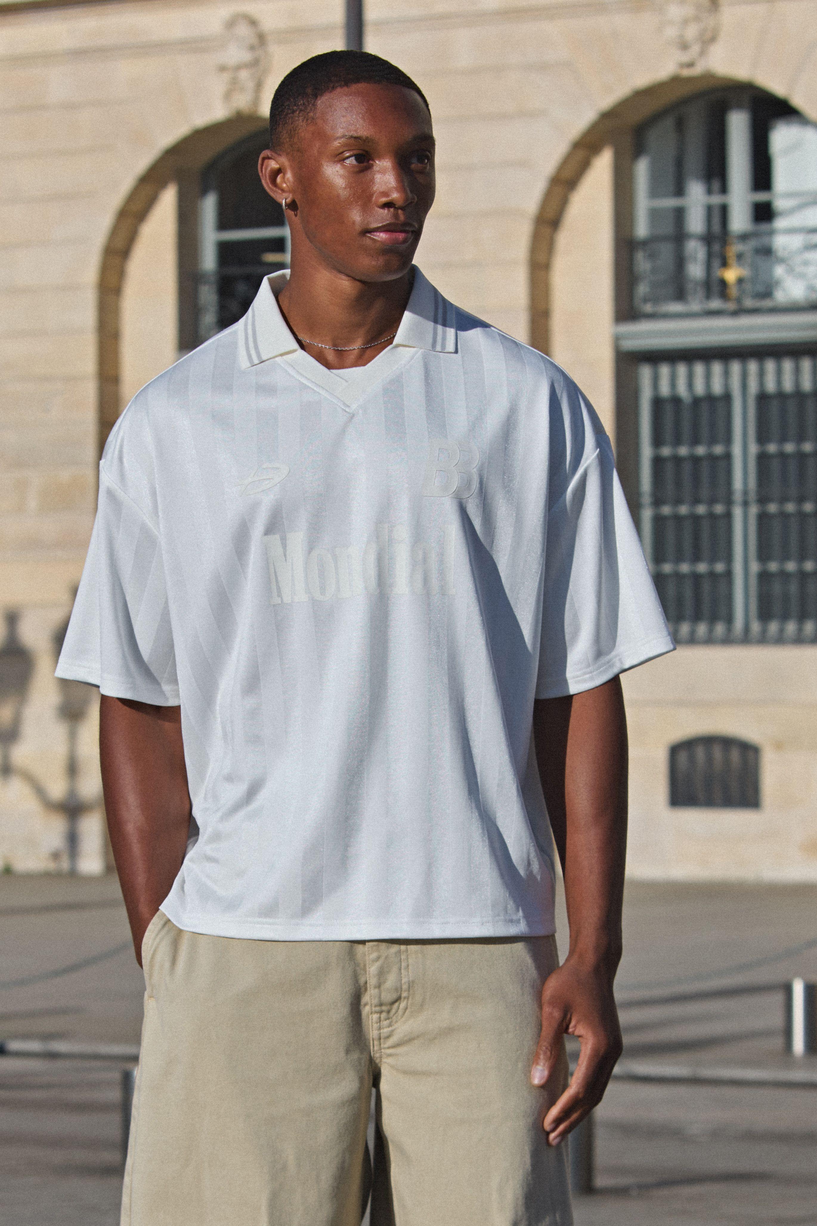 Oversized Boxy Varsity Stripe Mesh V Neck Sport T-Shirt by BOOHOOMAN