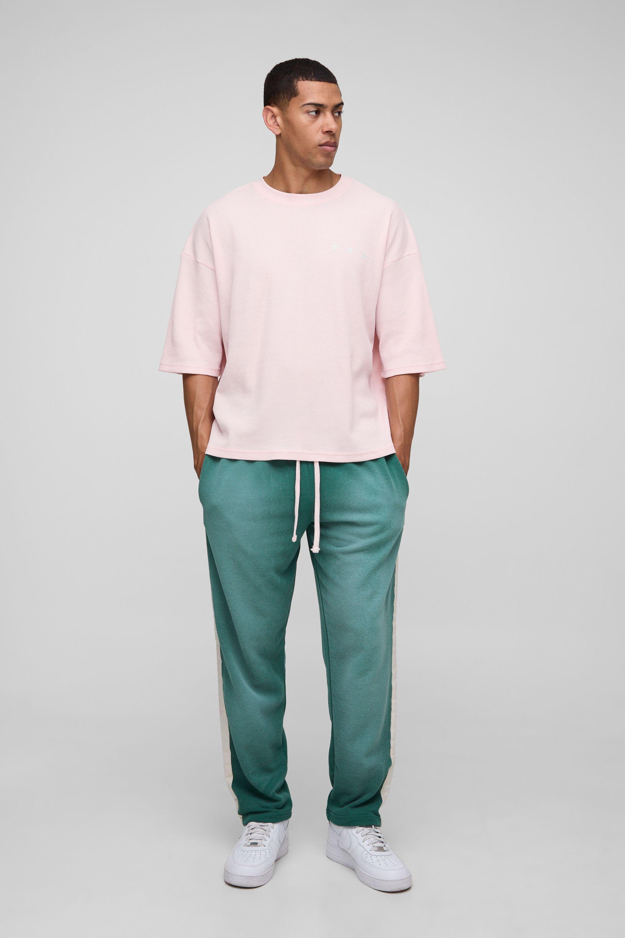 Oversized Boxy Waffle Washed T-Shirt & Jogger Set by BOOHOOMAN
